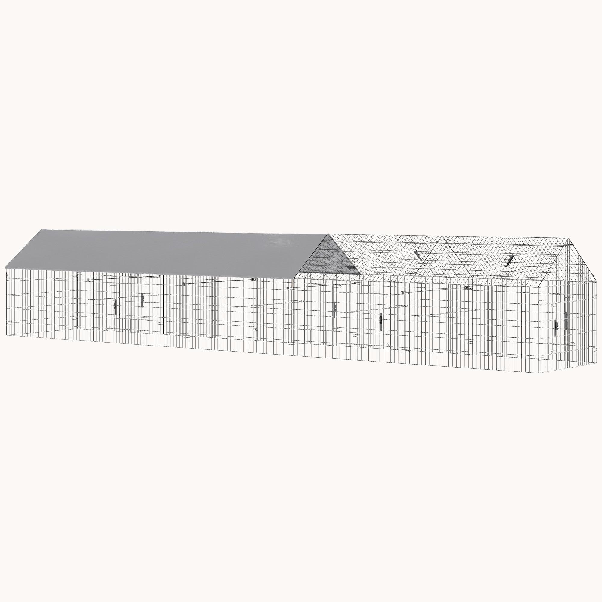 Metal Chicken Run with Cover and 10 Doors for 7-9 Hens, Grey