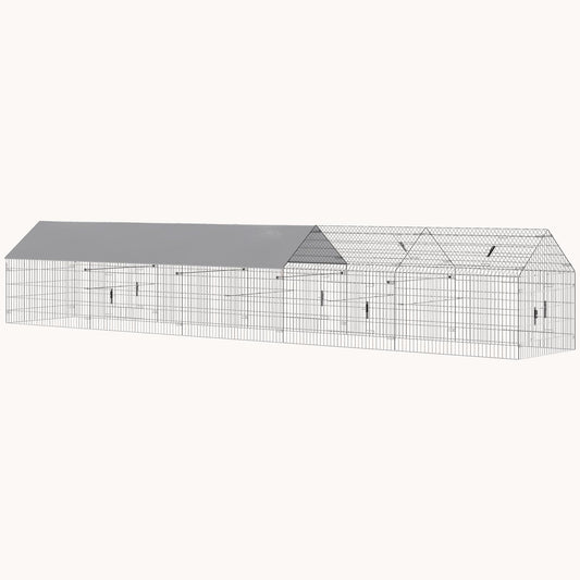 Metal Chicken Run with Cover and 10 Doors for 7-9 Hens, Grey