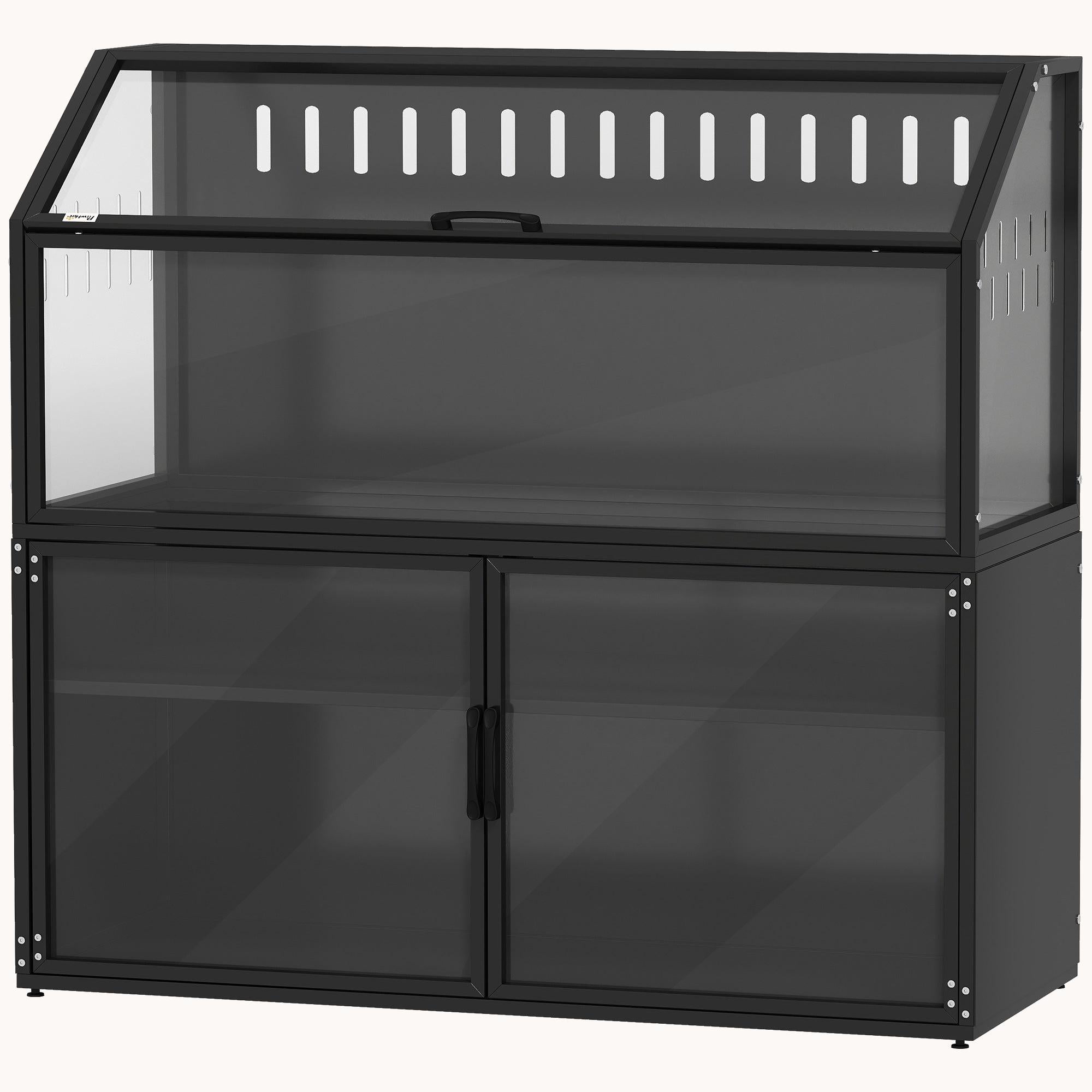 Hamster Cage with Storage Cabinet, Acrylic Panels & Openable Top, Black