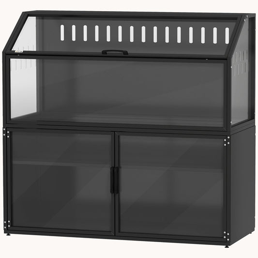 Hamster Cage with Storage Cabinet, Acrylic Panels & Openable Top, Black