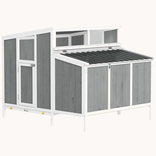 Wooden Chicken Coop for 4-6 Hens Nest Box & Pull-Out Tray 48" x 39" x 40" Gray