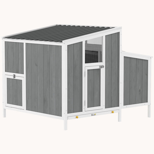 Wooden Chicken Coop for 4-6 Hens Nest Box & Pull-Out Tray 48" x 39" x 40" Gray
