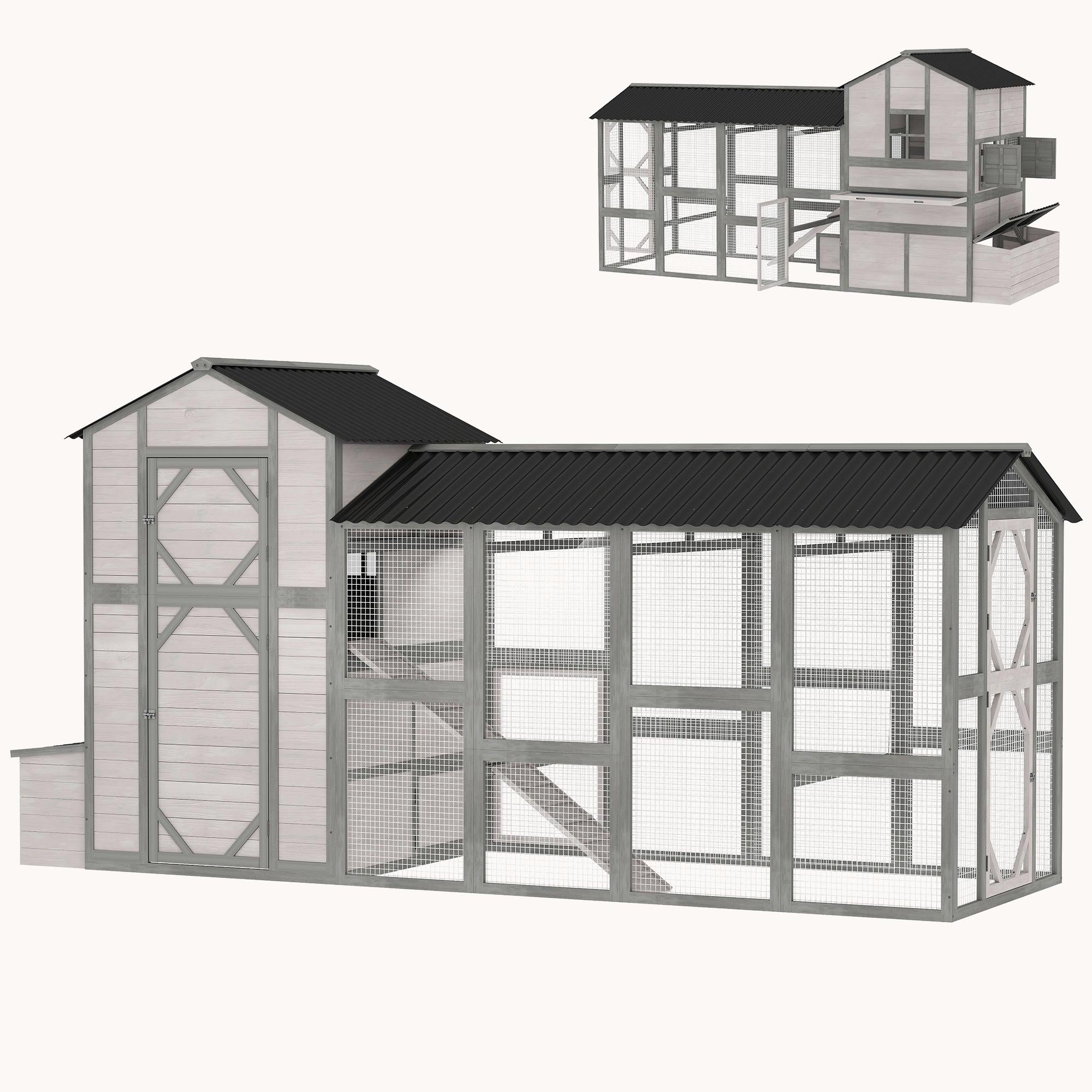 147" Extra Large Wooden Chicken Coop with Run Nesting Box & Pull-Out Tray Gray