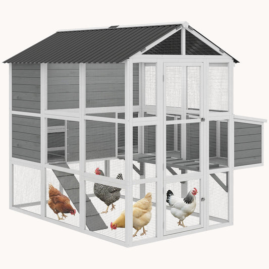 77" Large Wooden Chicken Coop with Run for 6-8 Chickens 3 Nesting Boxes Gray