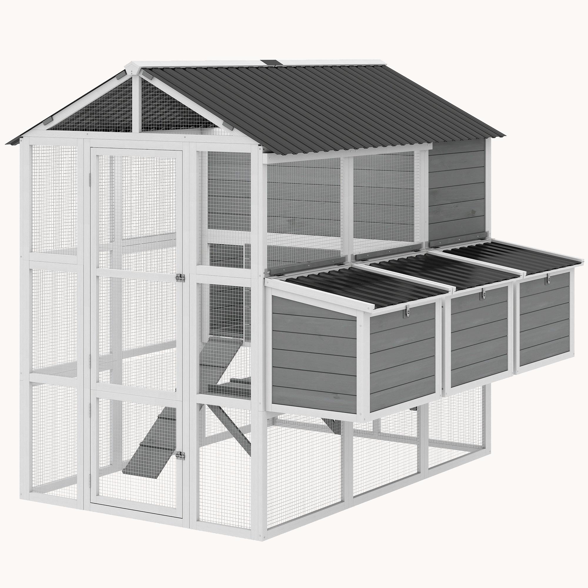 77" Large Wooden Chicken Coop with Run for 6-8 Chickens 3 Nesting Boxes Gray