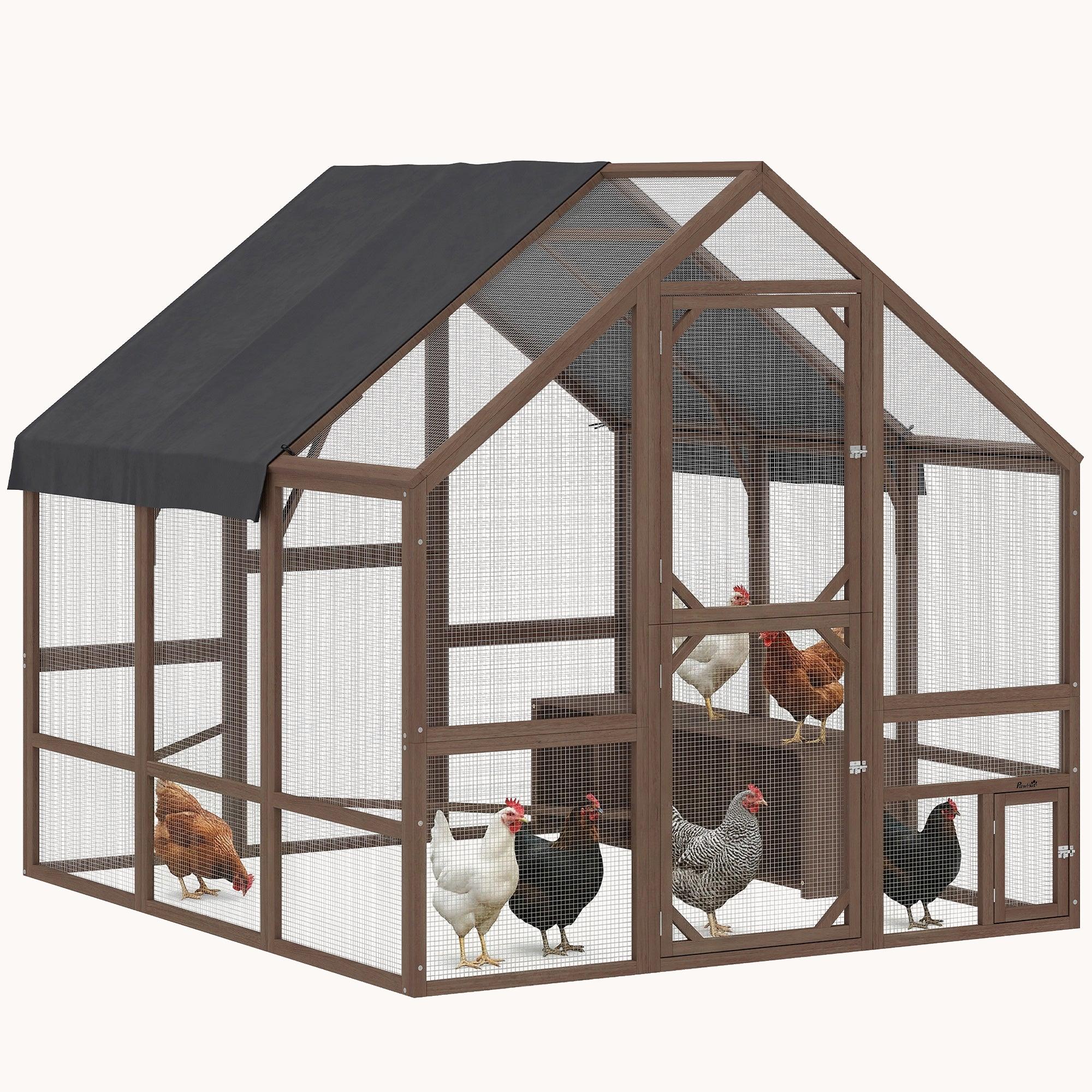 83" x 73" x 73" Wooden Chicken Coop for 8-10 Hens with Walk-in Run Dark Brown