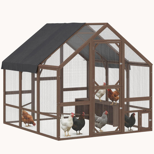 83" x 73" x 73" Wooden Chicken Coop for 8-10 Hens with Walk-in Run Dark Brown
