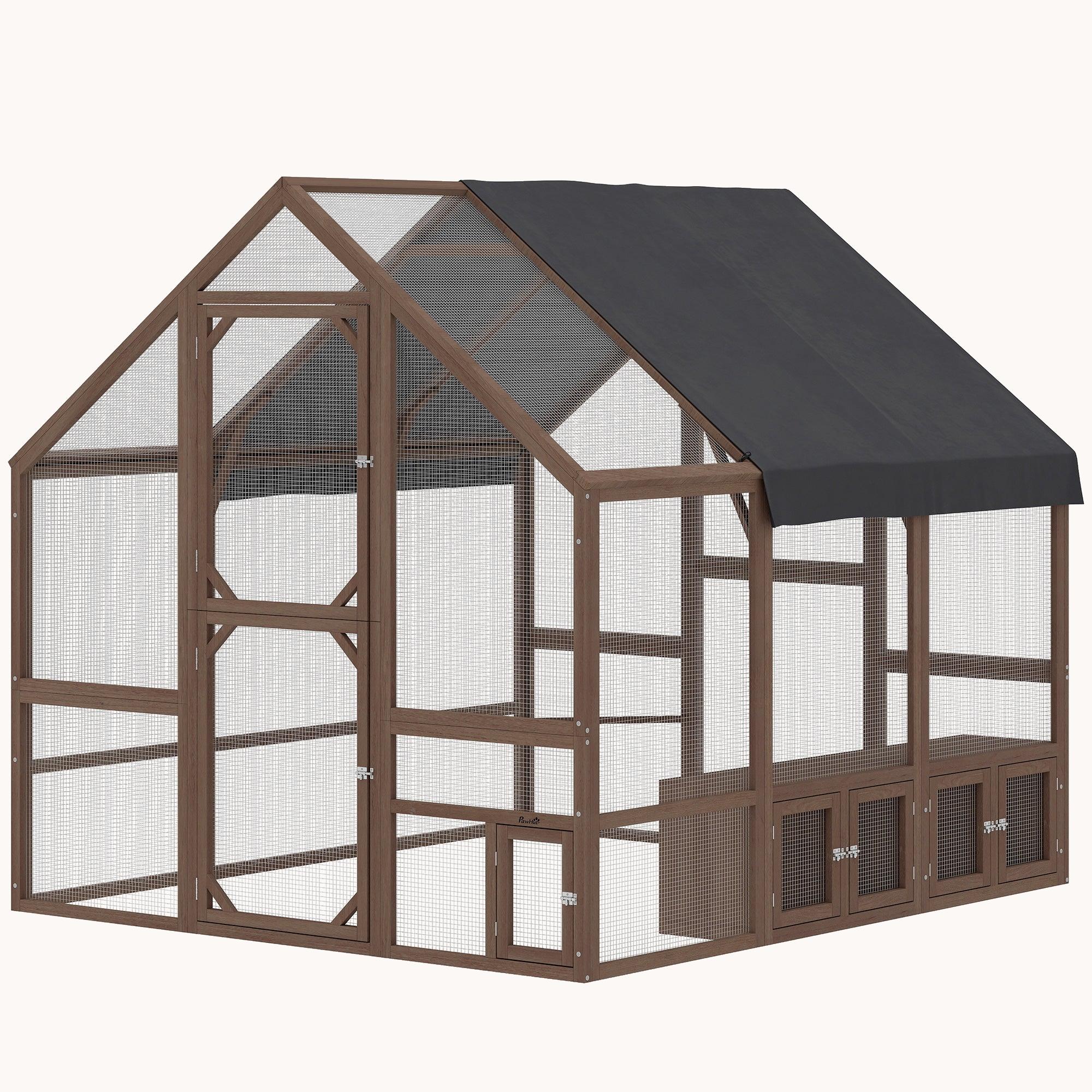 83" x 73" x 73" Wooden Chicken Coop for 8-10 Hens with Walk-in Run Dark Brown