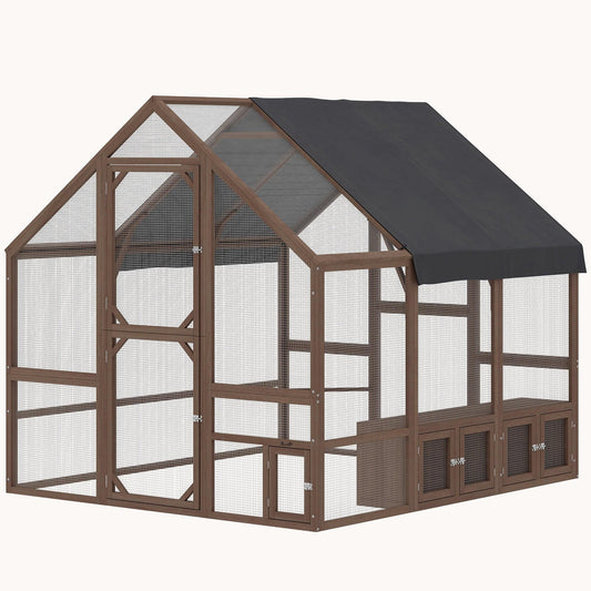 83" x 73" x 73" Wooden Chicken Coop for 8-10 Hens with Walk-in Run Dark Brown