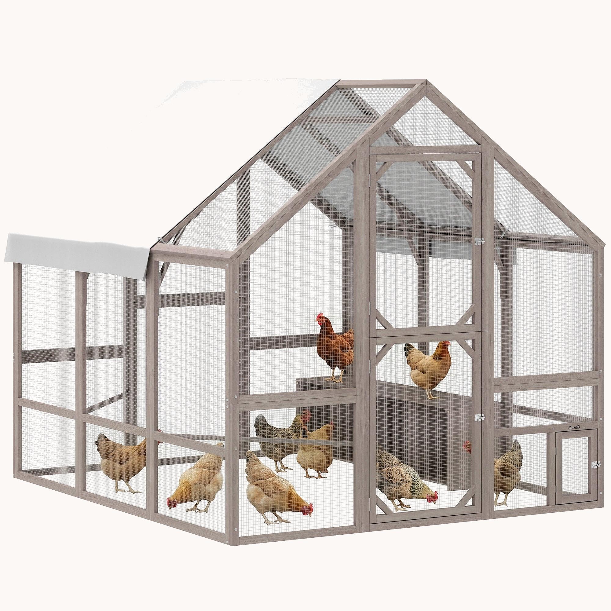 83" x 73" x 73" Wooden Chicken Coop with Walk-in Run & Nesting Boxes Brown