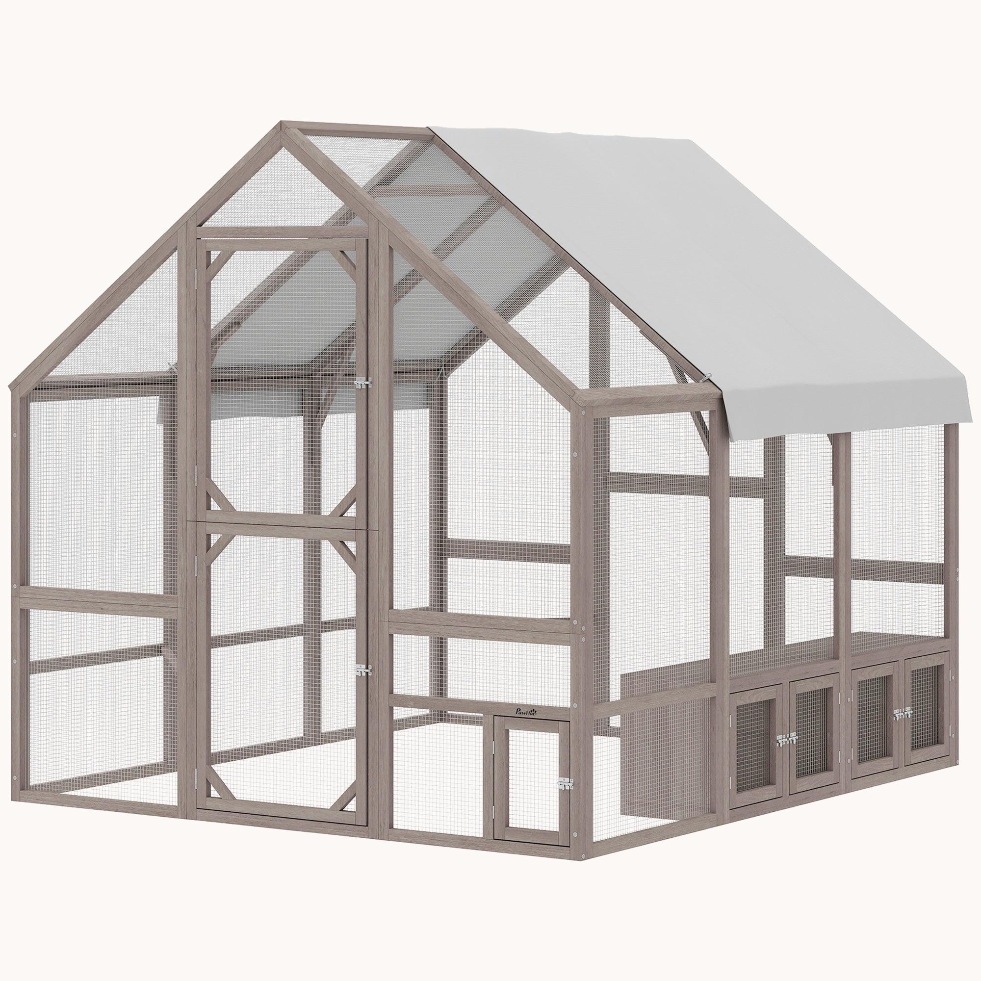 83" x 73" x 73" Wooden Chicken Coop with Walk-in Run & Nesting Boxes Brown