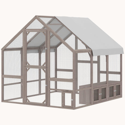 83" x 73" x 73" Wooden Chicken Coop with Walk-in Run & Nesting Boxes Brown