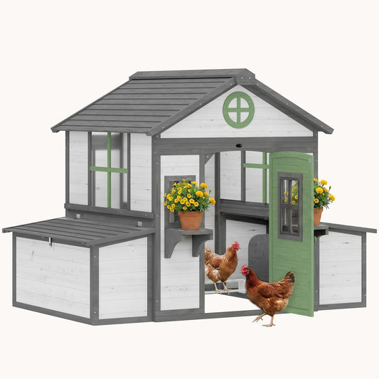 72" x 50" x 54" Wooden Chicken Coop for 2-4 Hens with 2 Nesting Boxes White