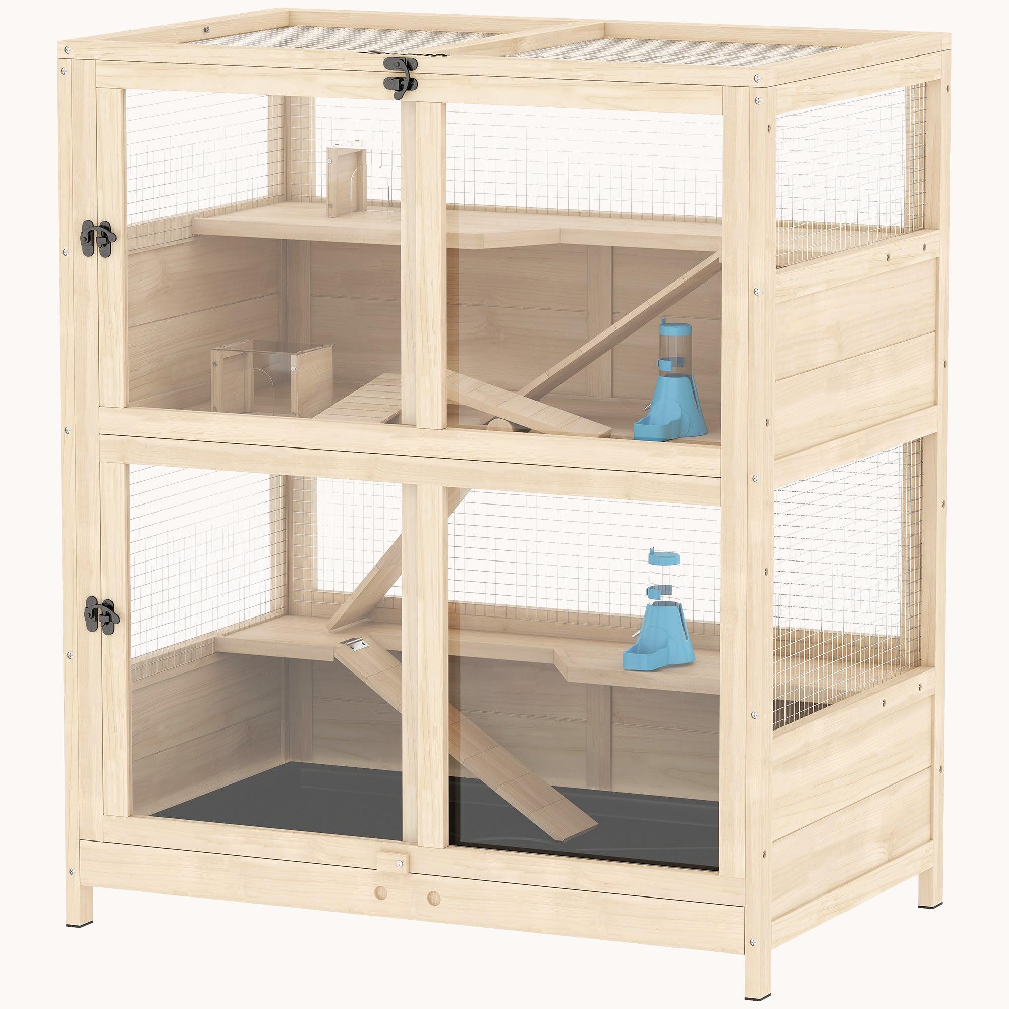 4-Tier Wooden Hamster Cage with Mesh Flip Roof & Pull-Out Tray 33" x 21" x 36"