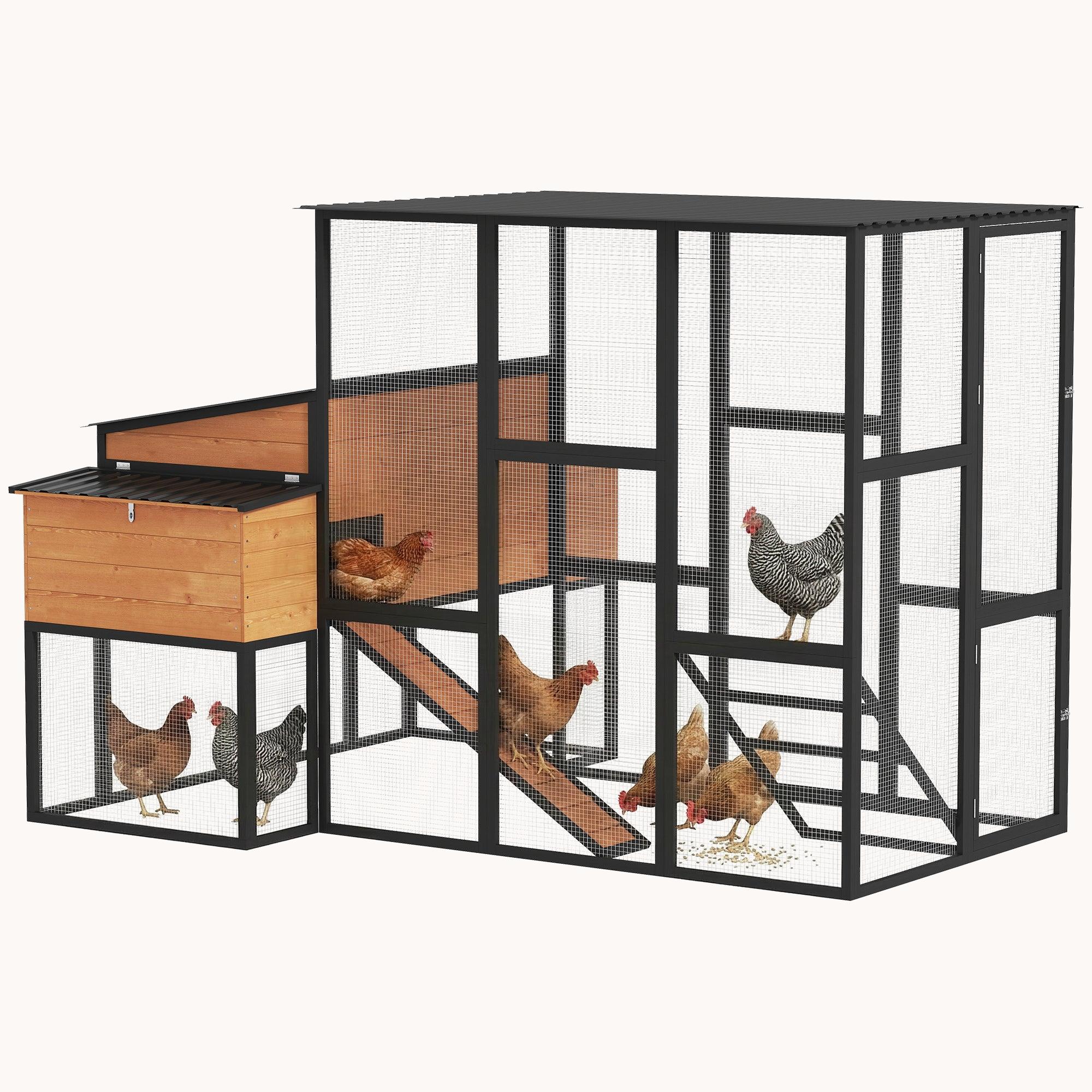 105" Wooden Walk-in Chicken Coop for 7-12 Hens with Run 2 Nesting Boxes Yellow