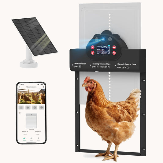 2K Camera Automatic Chicken Coop Door with WiFi & Solar App Remote 5200mAh