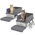 Load image into Gallery viewer, 2 Pack XL Stainless Steel Litter Box, Extra Large Metal Cat Litter Box High Sided for Big and Multiple Cats, Semi-Enclosed with Tracking Step, Stainless Steel Scoops, Anti-Urine Leakage
