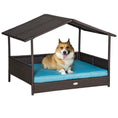 Load image into Gallery viewer, Elevated Rattan Dog House Outdoor with Canopy, Wicker Dog Bed with Water-Resistant Cushion, for Small and Medium Dogs Blue
