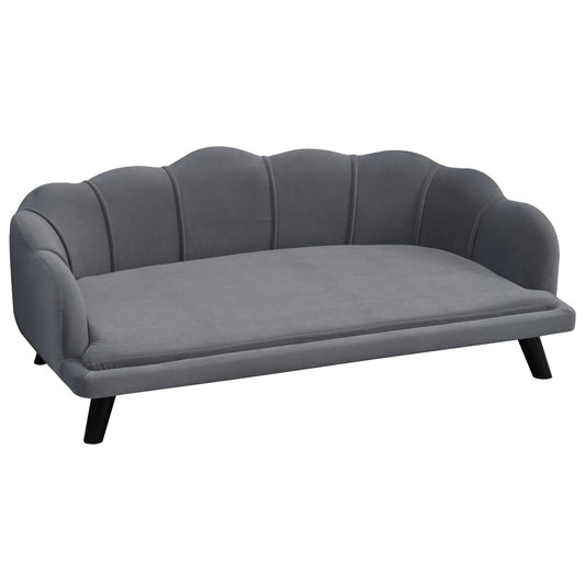 Dog Sofa for Medium, Large Dogs, Shell Shaped Pet Couch Bed w/ Legs, Cushion, Washable Cover - Grey