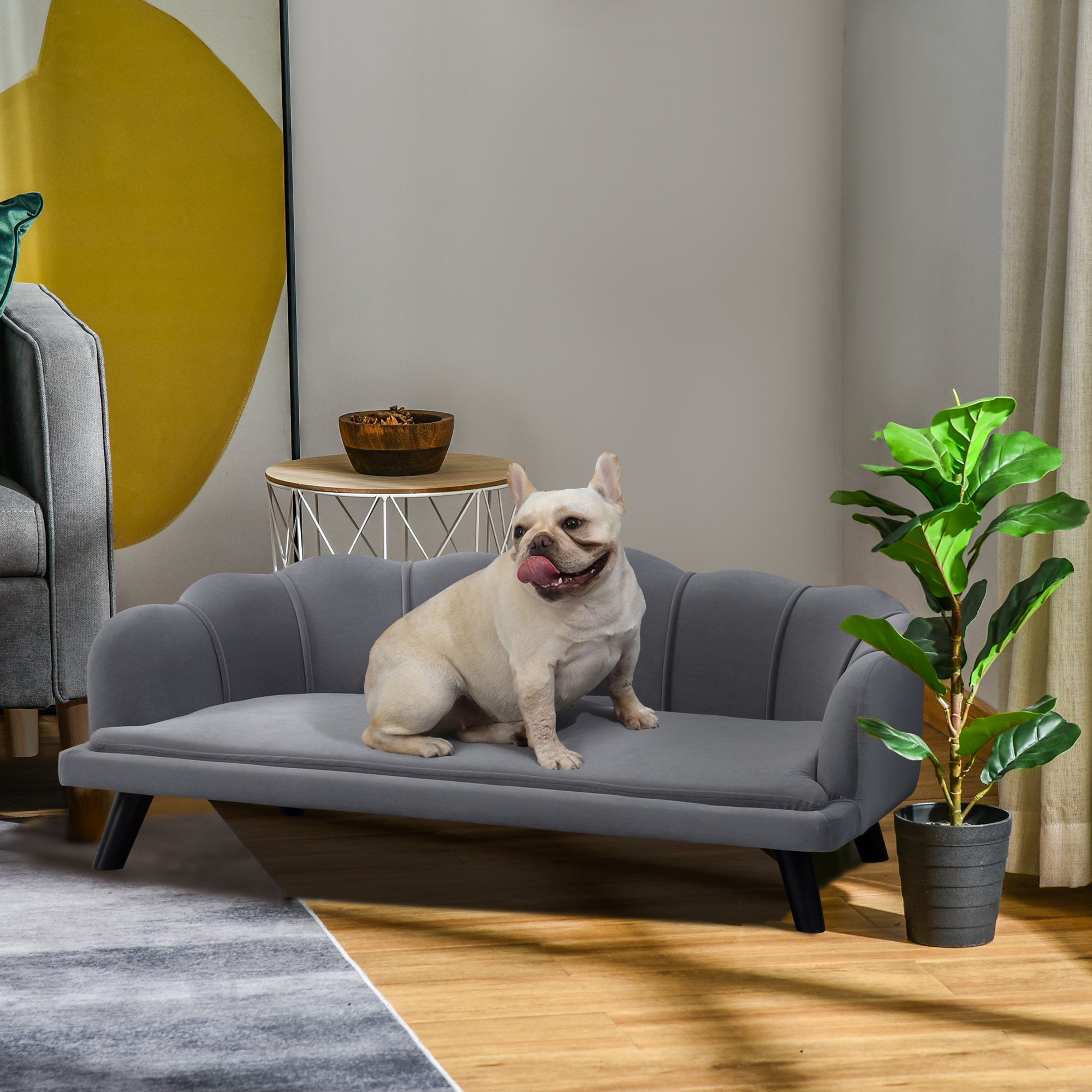Dog Sofa for Medium, Large Dogs, Shell Shaped Pet Couch Bed w/ Legs, Cushion, Washable Cover - Grey