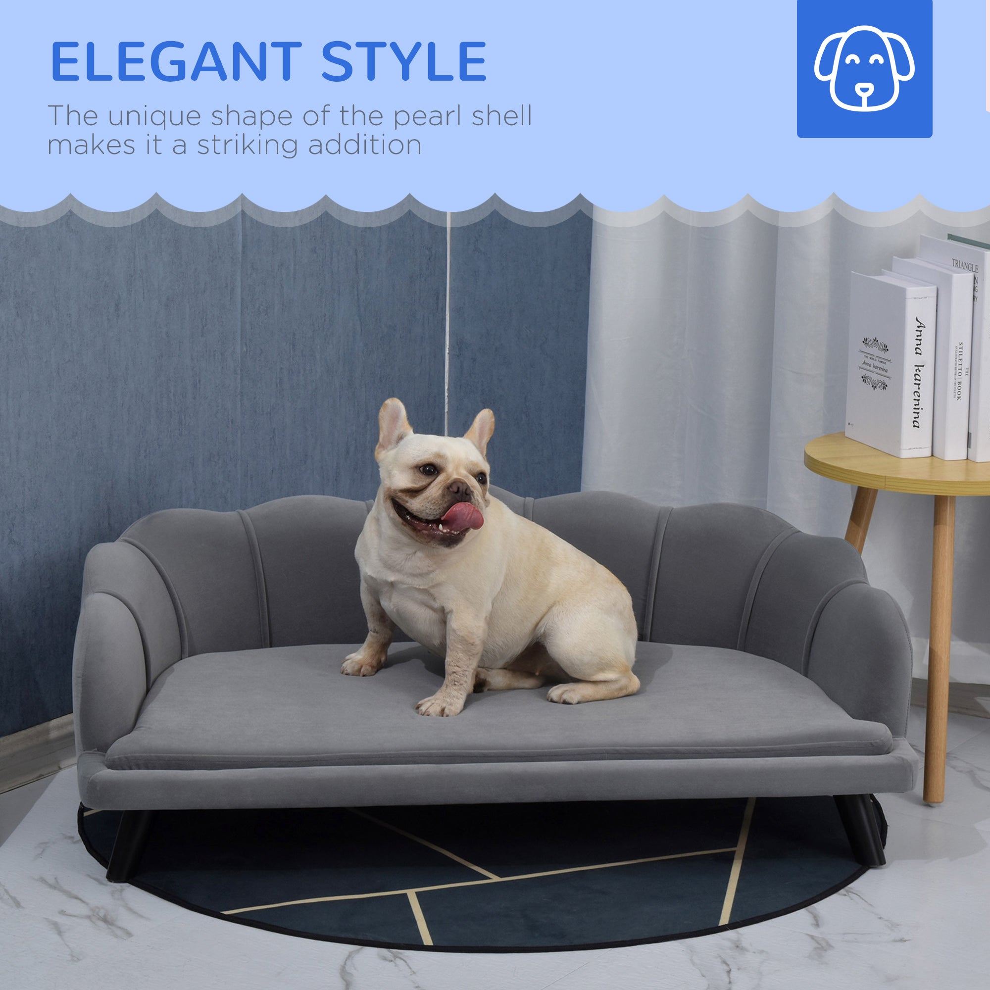 Dog Sofa for Medium, Large Dogs, Shell Shaped Pet Couch Bed w/ Legs, Cushion, Washable Cover - Grey