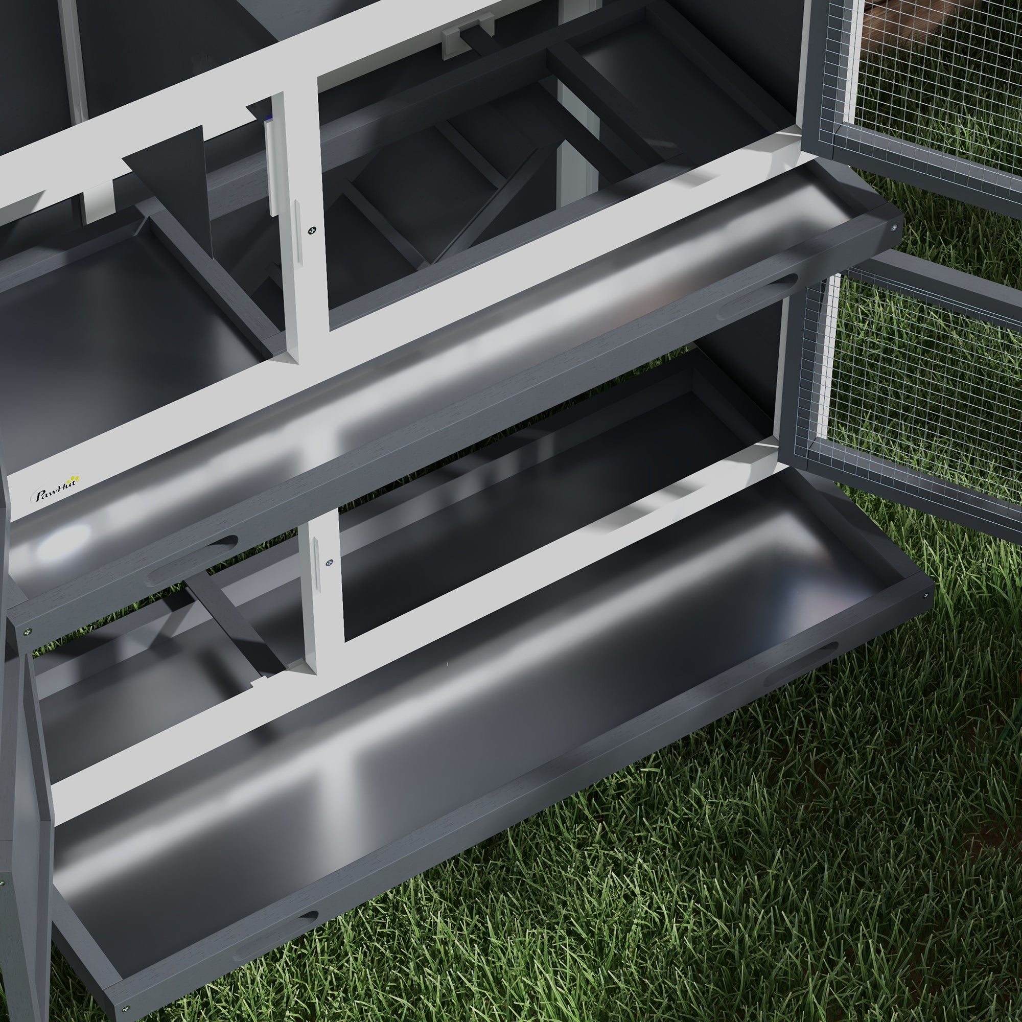 Wooden Bunny Rabbit Hutch, Small Animal Habitat with Ramp, Removable Tray & Weatherproof Roof, for Rabbits, Chickens, Ducks, Indoor/Outdoor, Gray