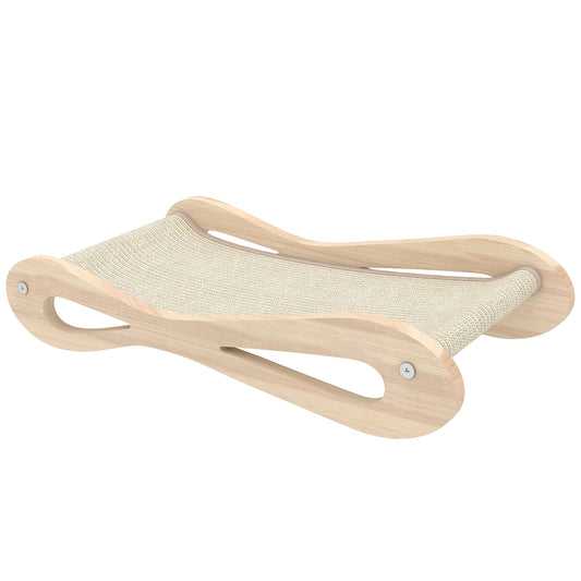 2 in 1 Sisal Cat Scratcher Bed, Pine Wood Cat Scratching Board and Lounger for Indoor Pets, Anti-Slip Pet Furniture, 60 x 35 x 13 cm, Cream White