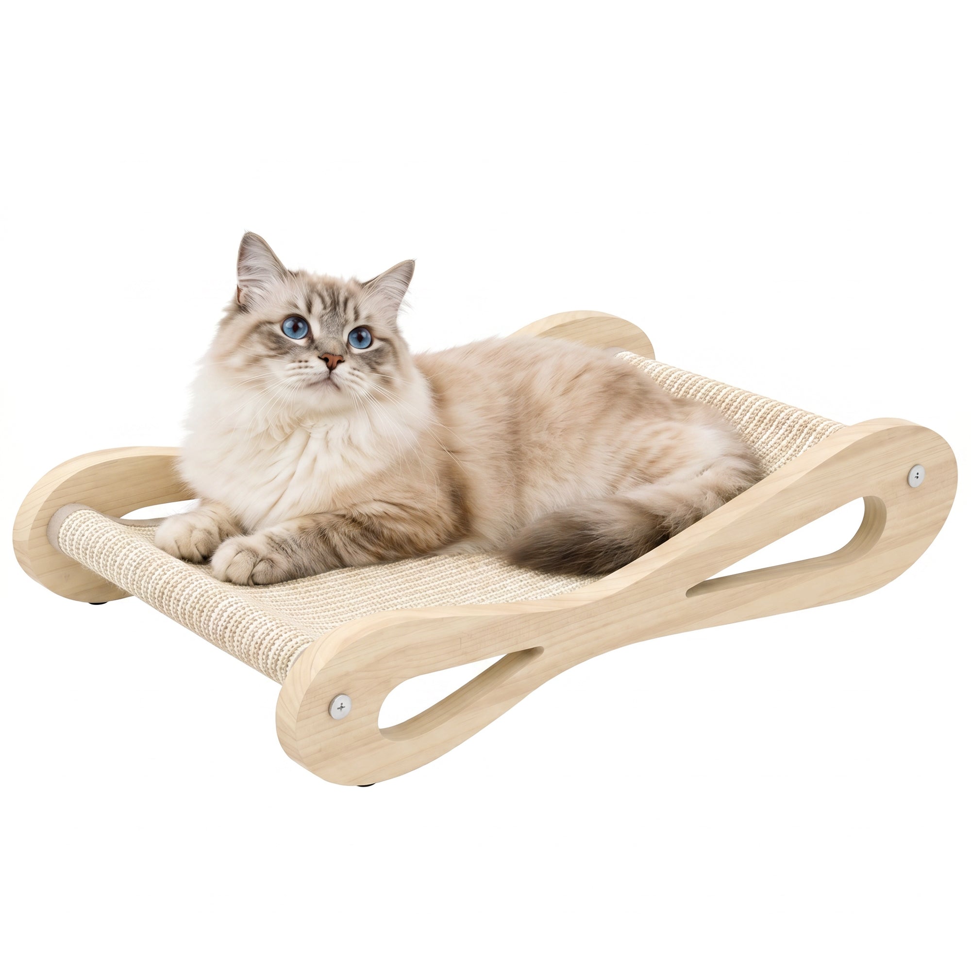 2 in 1 Sisal Cat Scratcher Bed, Pine Wood Cat Scratching Board and Lounger for Indoor Pets, Anti-Slip Pet Furniture, 60 x 35 x 13 cm, Cream White
