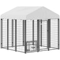 Load image into Gallery viewer, 6' x 6' x 6' Outdoor Dog Kennel, Lockable Dog Run Crate with Rotating & Adjustable Bowls, Waterproof UV-Resistant Cover, Welded Wire Steel Fence for Large Dogs, Silver
