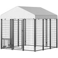 Load image into Gallery viewer, 6' x 6' x 6' Outdoor Dog Kennel, Lockable Dog Run Crate with Rotating & Adjustable Bowls, Waterproof UV-Resistant Cover, Welded Wire Steel Fence for Large Dogs, Silver
