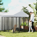 Load image into Gallery viewer, 6' x 6' x 6' Outdoor Dog Kennel, Lockable Dog Run Crate with Rotating & Adjustable Bowls, Waterproof UV-Resistant Cover, Welded Wire Steel Fence for Large Dogs, Silver
