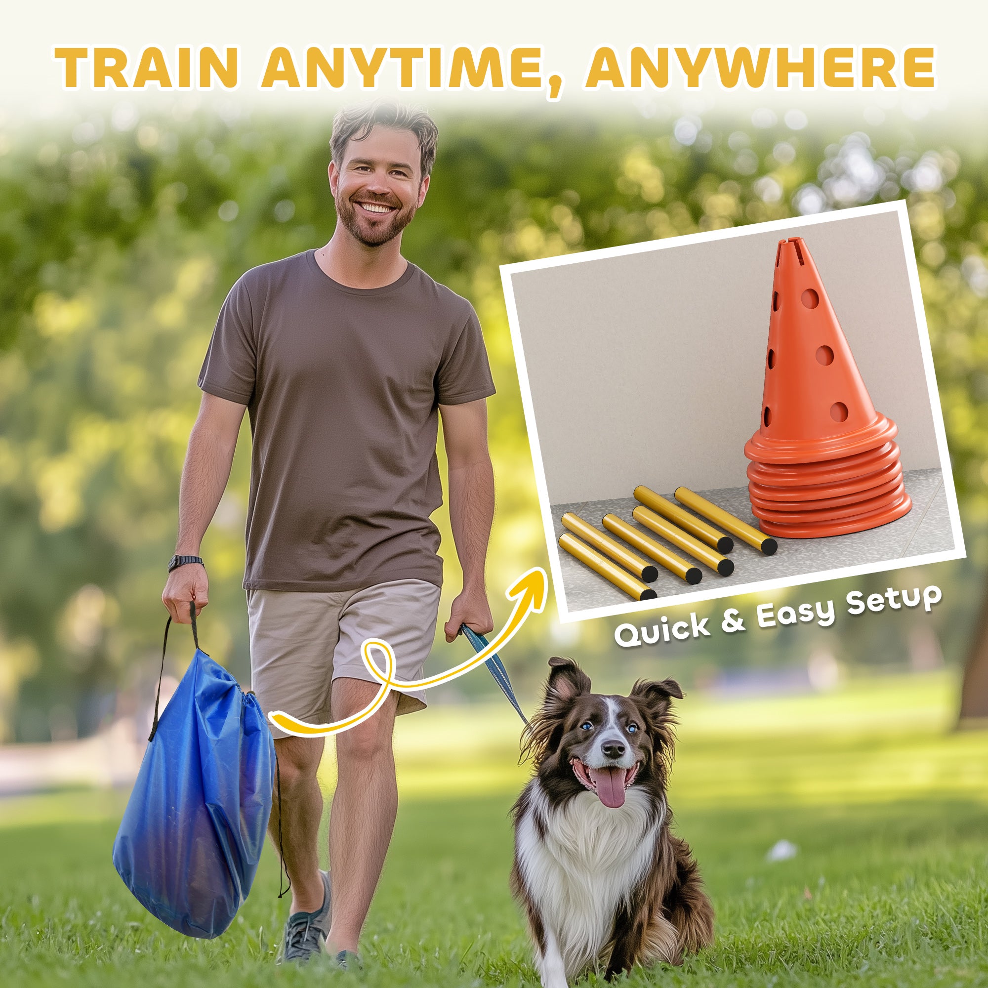 Dog Agility Hurdle Cone Set, Adjustable Obstacle Course Equipment with 6 Cones & 6 Poles, Portable Canine Agility Training Set with Carry Bag, Orange