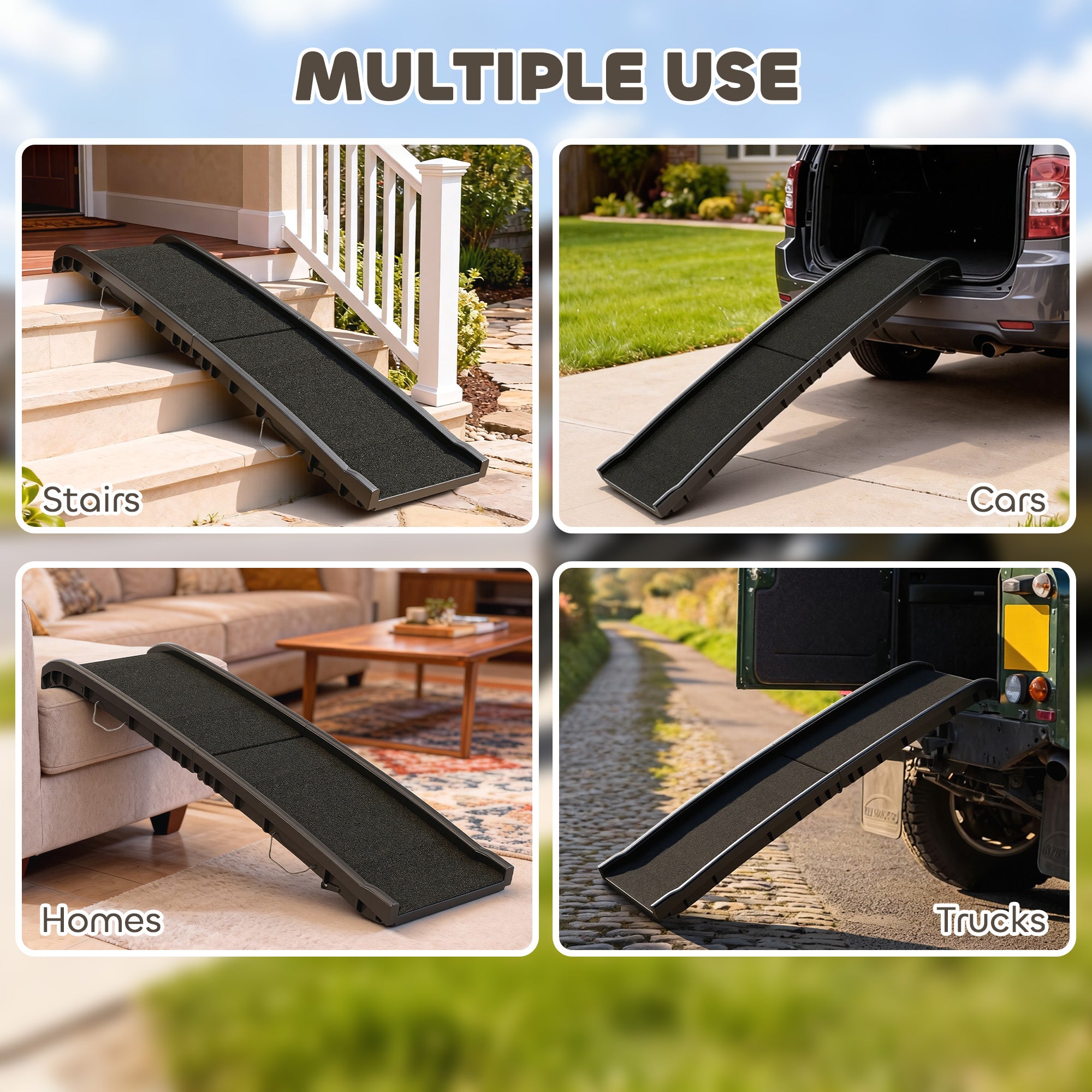 Folding Dog Ramp for Car, Truck, SUV, 61 Inches Portable Pet Ramp with Frosted Surface, Non Slip with Raised Side Rails