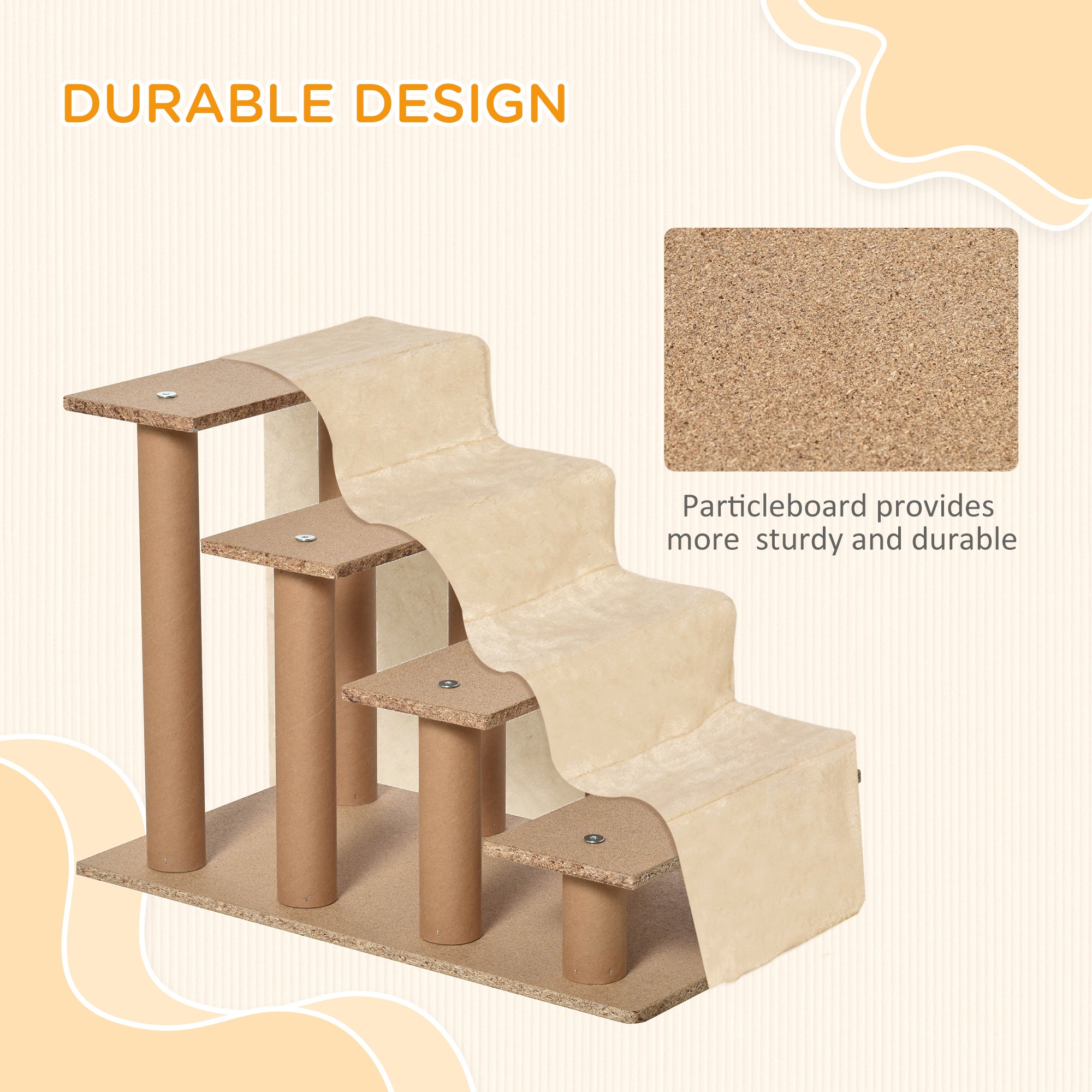 Dog Steps for Sofa, 4 Steps Dog Stairs, Pet Stairs, with Washable Plush Cover, for Small Breeds, Cats - Beige