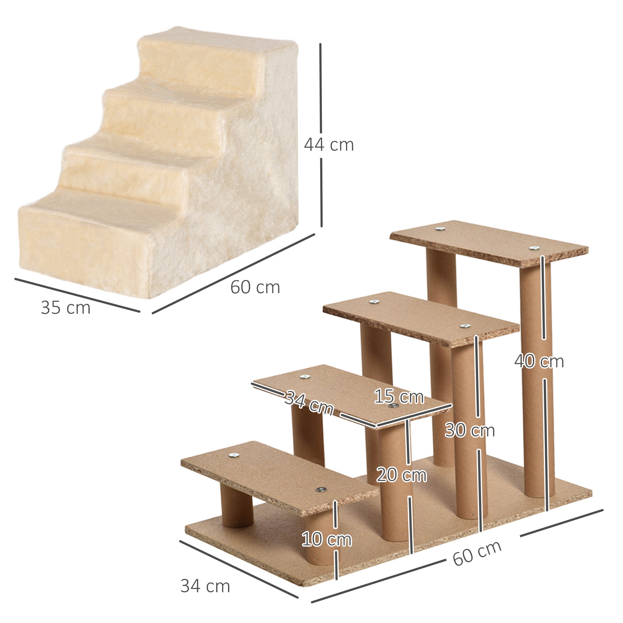 Dog Steps for Sofa, 4 Steps Dog Stairs, Pet Stairs, with Washable Plush Cover, for Small Breeds, Cats - Beige