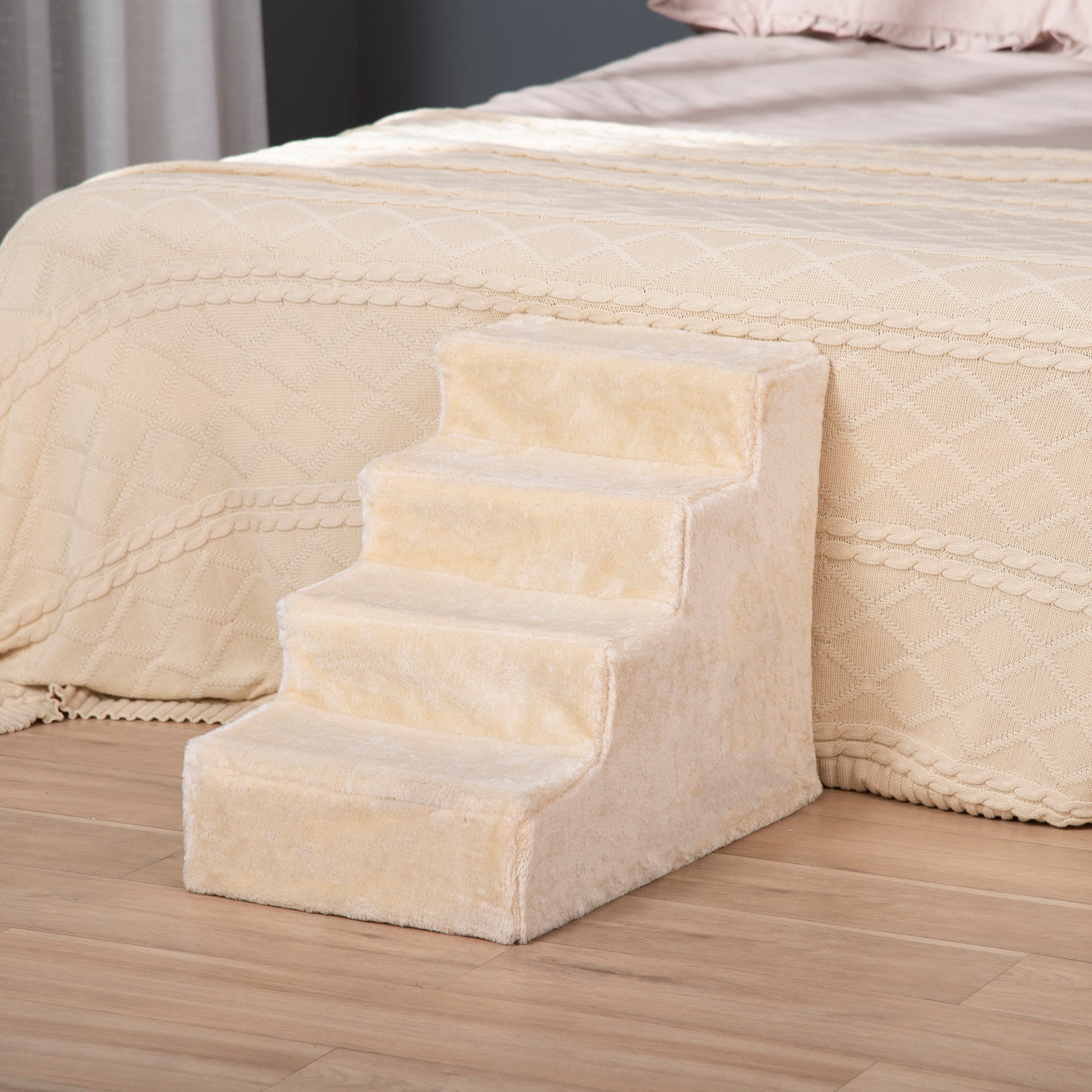 Dog Steps for Sofa, 4 Steps Dog Stairs, Pet Stairs, with Washable Plush Cover, for Small Breeds, Cats - Beige