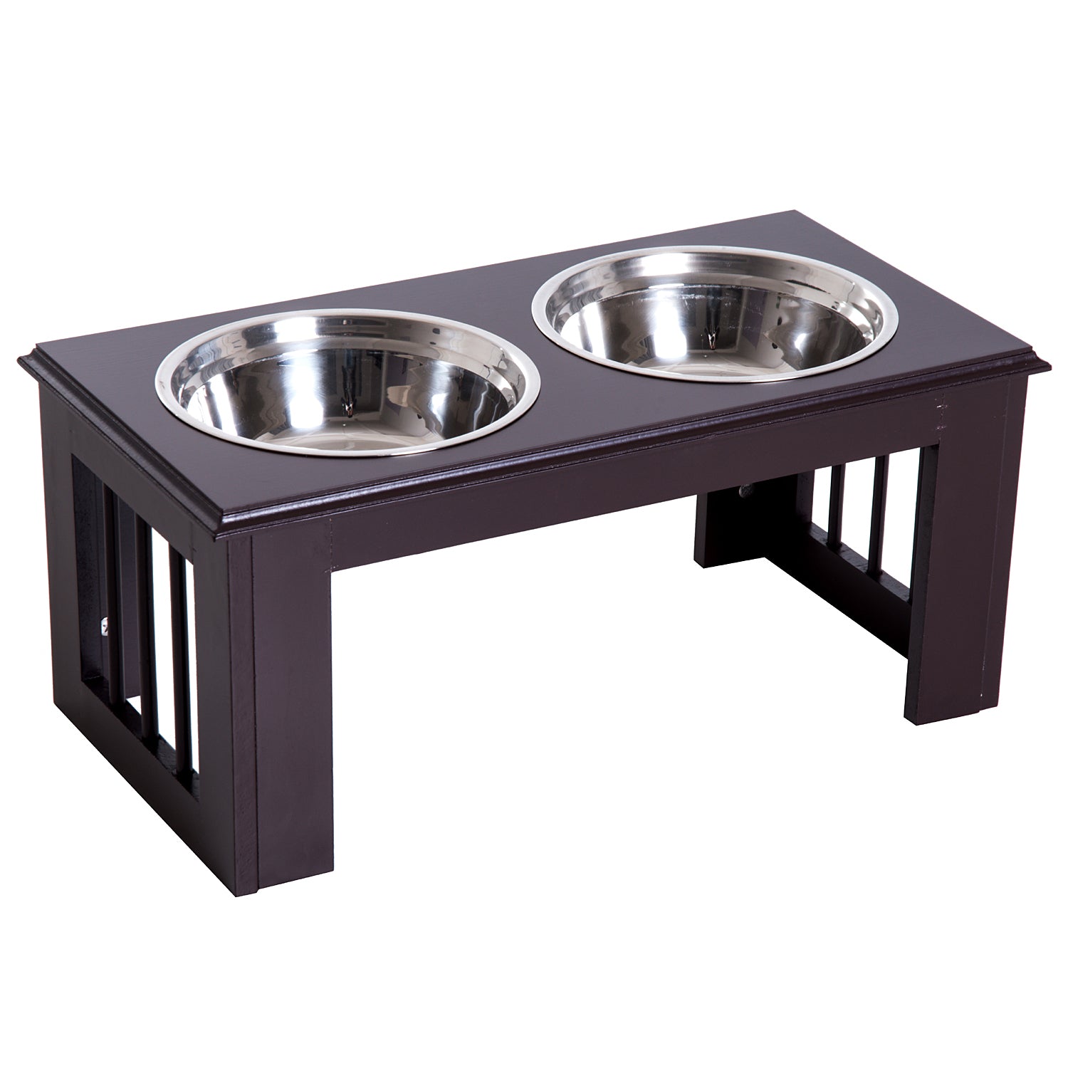 Raised Dog Bowl Feeding Bowls with Stand for Medium Dogs Elevated Pet Bowls Water Food Feeder 58L x 31W x 25H cm - Brown
