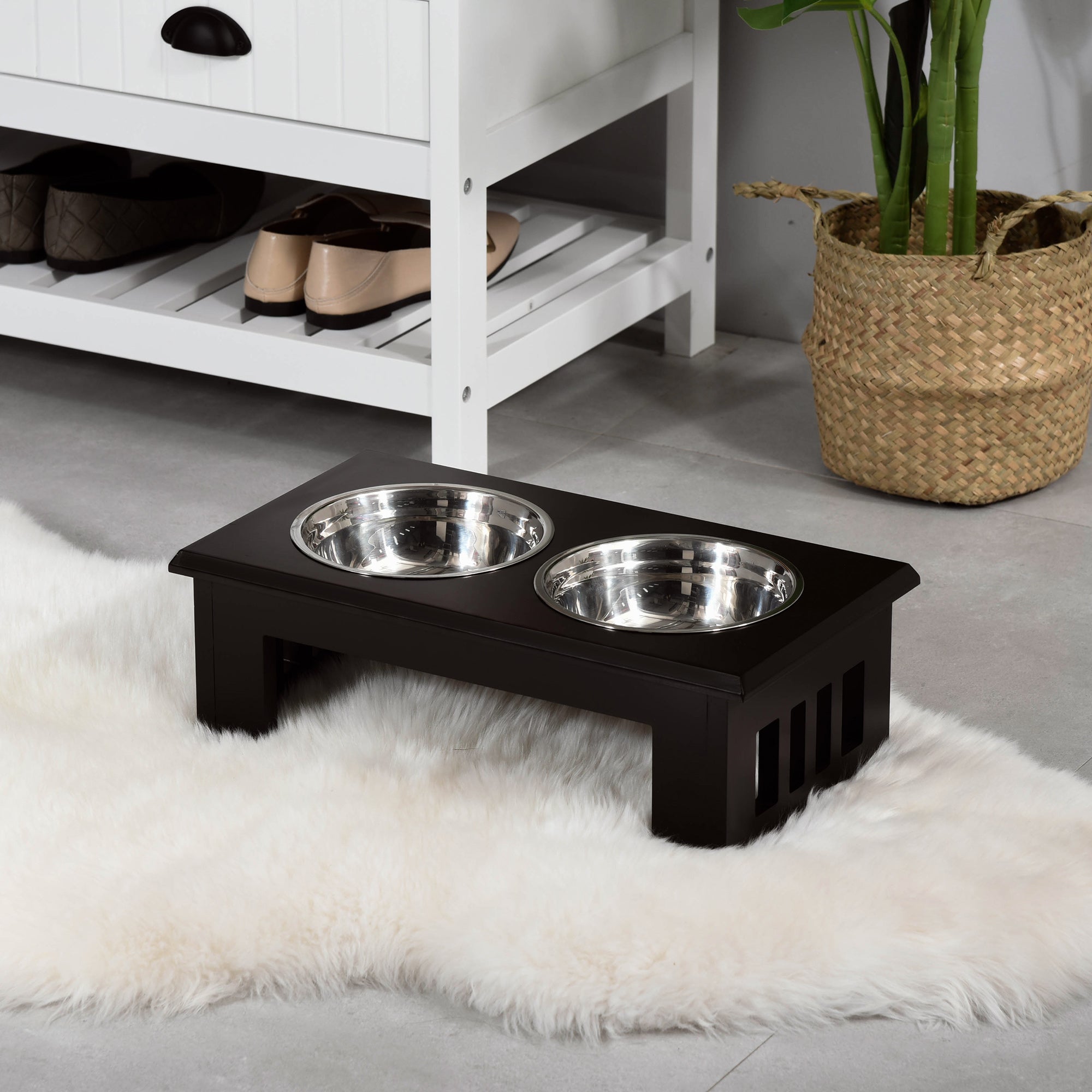 Raised Dog Bowl Feeding Bowls with Stand for Medium Dogs Elevated Pet Bowls Water Food Feeder 58L x 31W x 25H cm - Brown