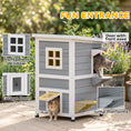 Load image into Gallery viewer, Wooden Cat House 2-Floor Outdoor Kitten Shelter with 3 Doors and Window Grey
