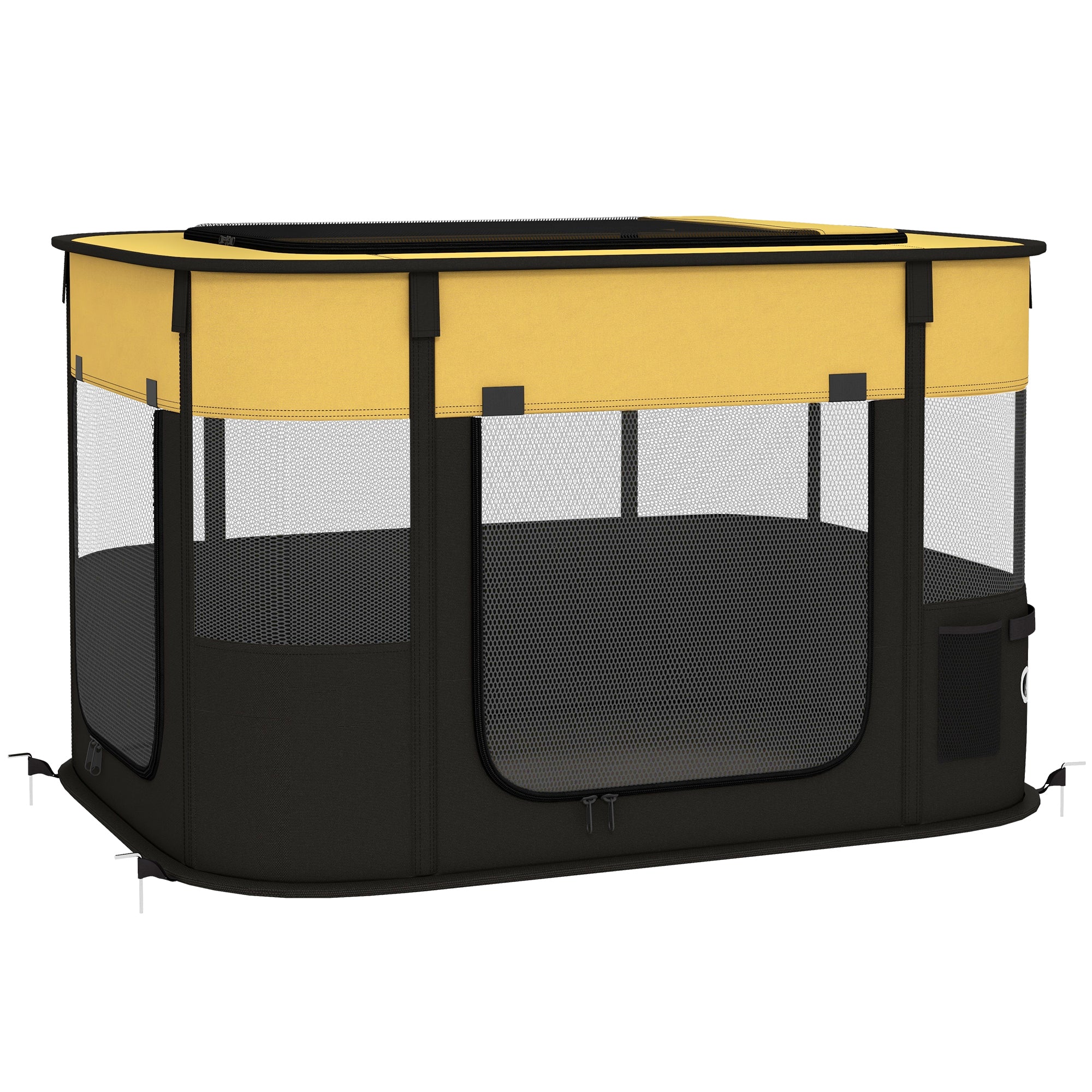Dog Pen, Pet Playpen, Portable Foldable Dog Cat Playpen Soft Pet Cage with Storage Bag for Puppies, Rabbits, Kittens, Guinea Pigs, 84 x 64 x 53cm - Yellow