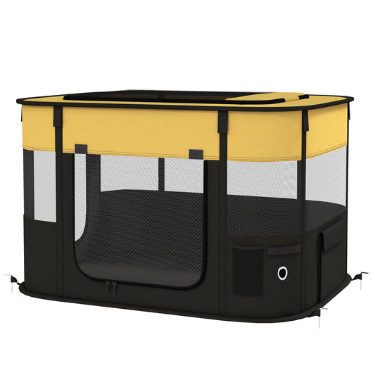 Dog Pen, Pet Playpen, Portable Foldable Dog Cat Playpen Soft Pet Cage with Storage Bag for Puppies, Rabbits, Kittens, Guinea Pigs, 84 x 64 x 53cm - Yellow
