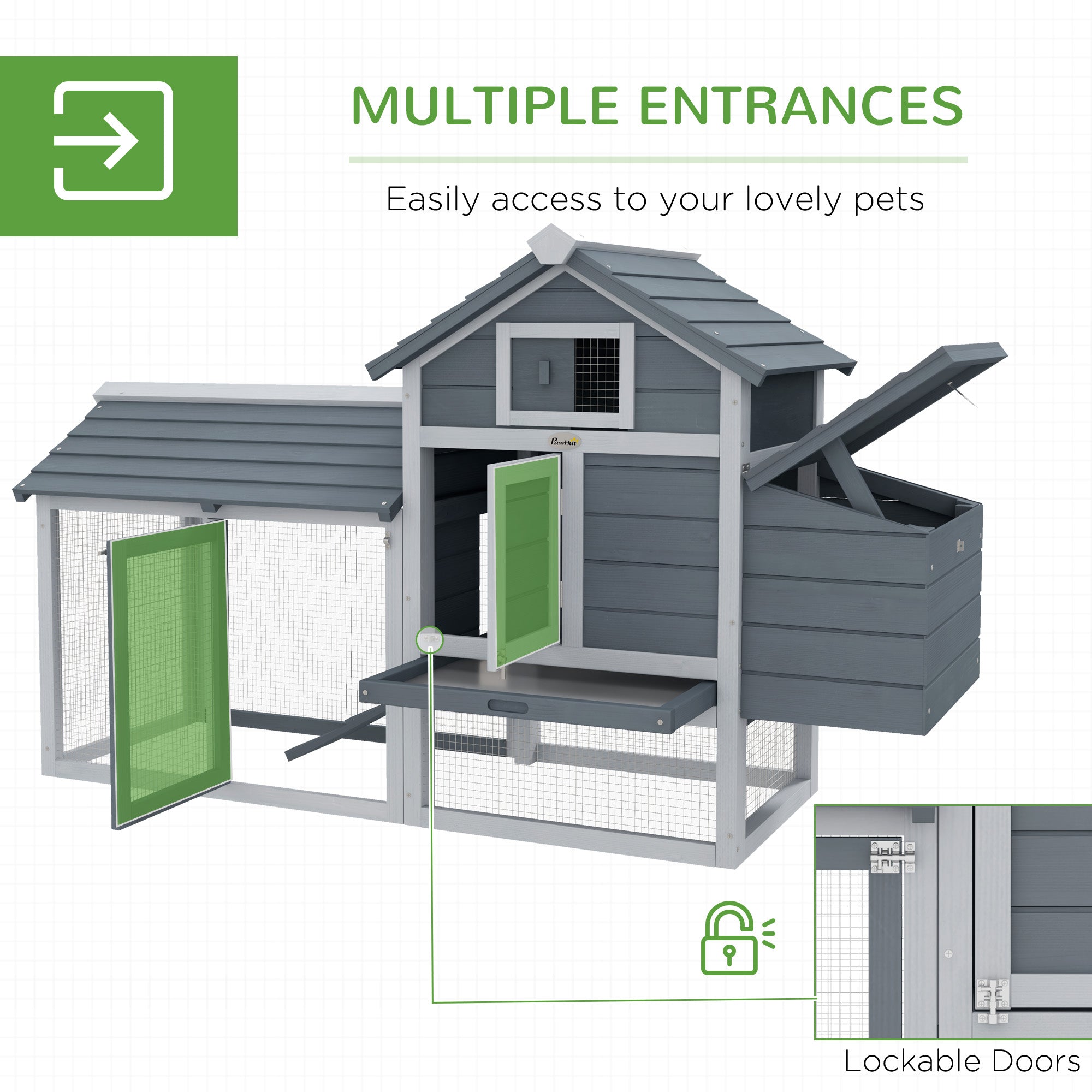 Small Chicken Coop with Run Hen House Poultry Coops Cages Nesting Box Grey 150.5 x 54 x 87cm