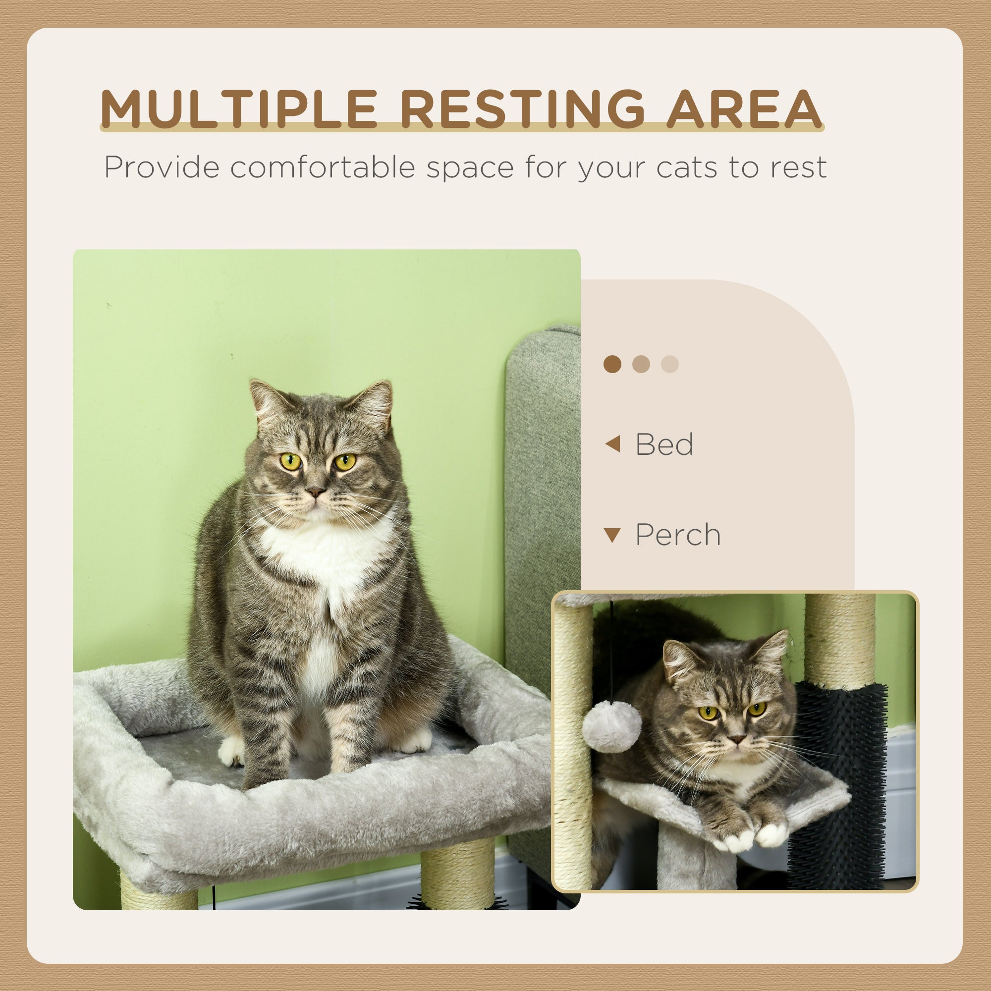 19" Cat Tree, Small Cat Tower Condo with Sisal Scratching Post, Kitten Activity Centre with Bed, Self Groomer, Perch, Dangling Ball, Grey