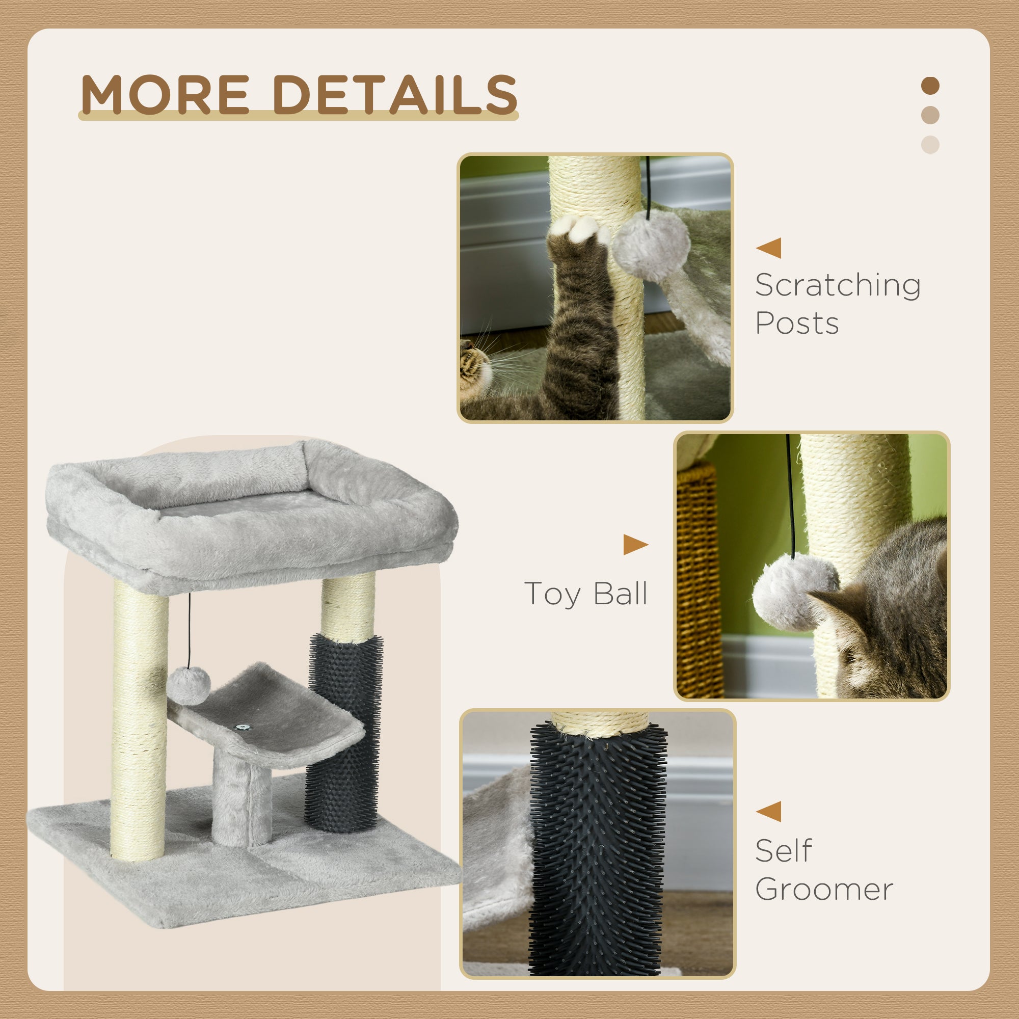 19" Cat Tree, Small Cat Tower Condo with Sisal Scratching Post, Kitten Activity Centre with Bed, Self Groomer, Perch, Dangling Ball, Grey