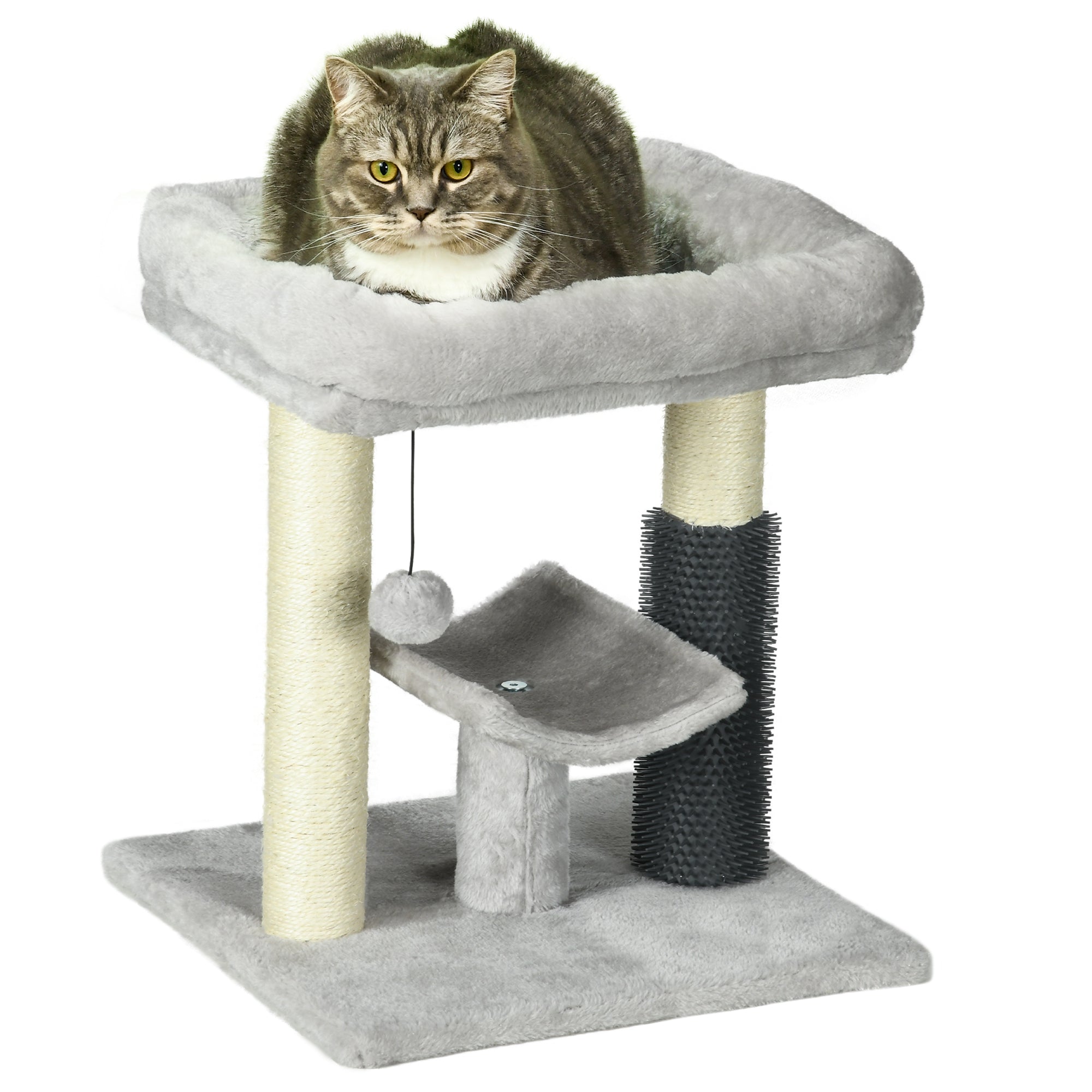 19" Cat Tree, Small Cat Tower Condo with Sisal Scratching Post, Kitten Activity Centre with Bed, Self Groomer, Perch, Dangling Ball, Grey
