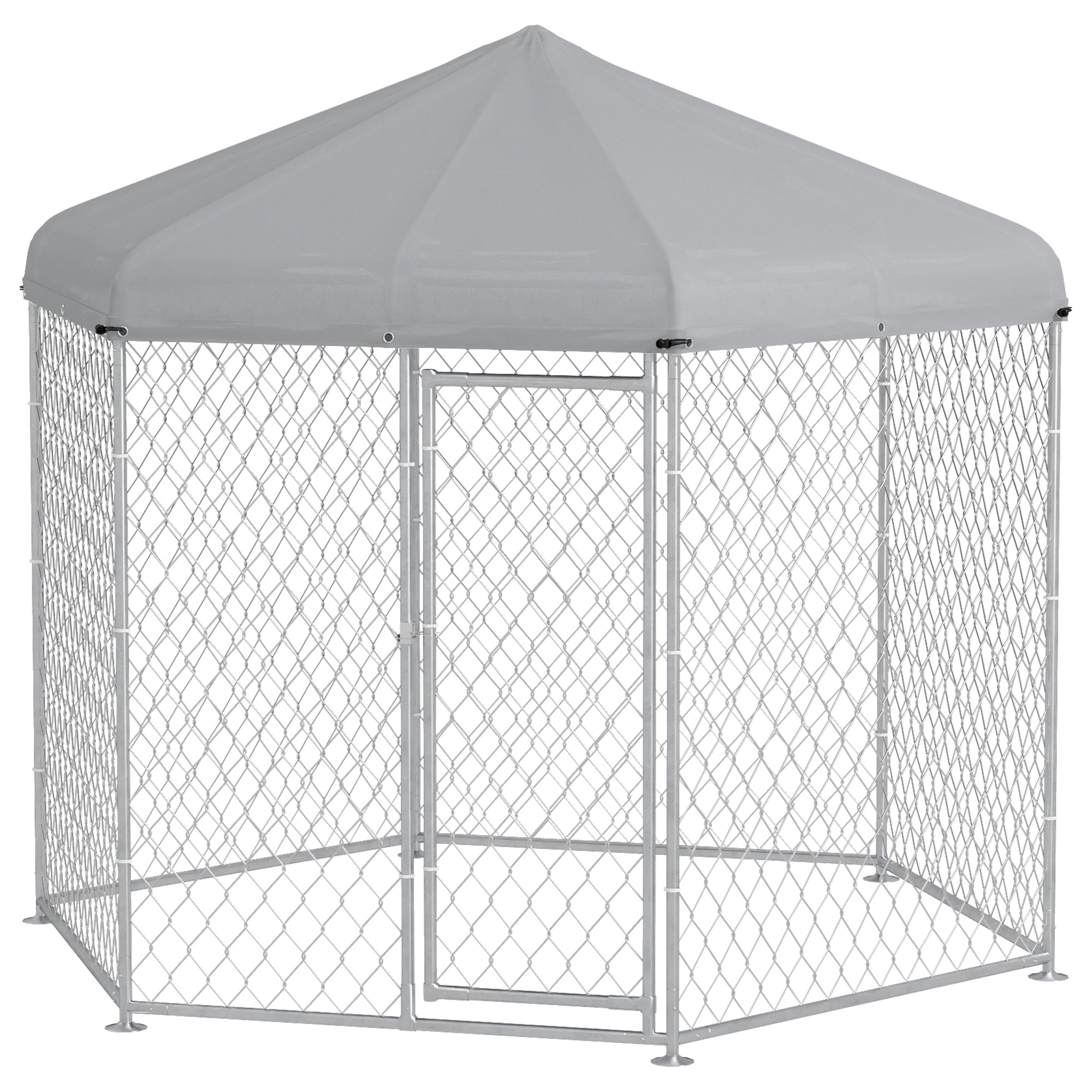 Outdoor Dog Kennel Dog Run with Waterproof, UV Resistant Cover for Medium and Large Sized Dogs, 9.2' x 8' x 7.7', Silver