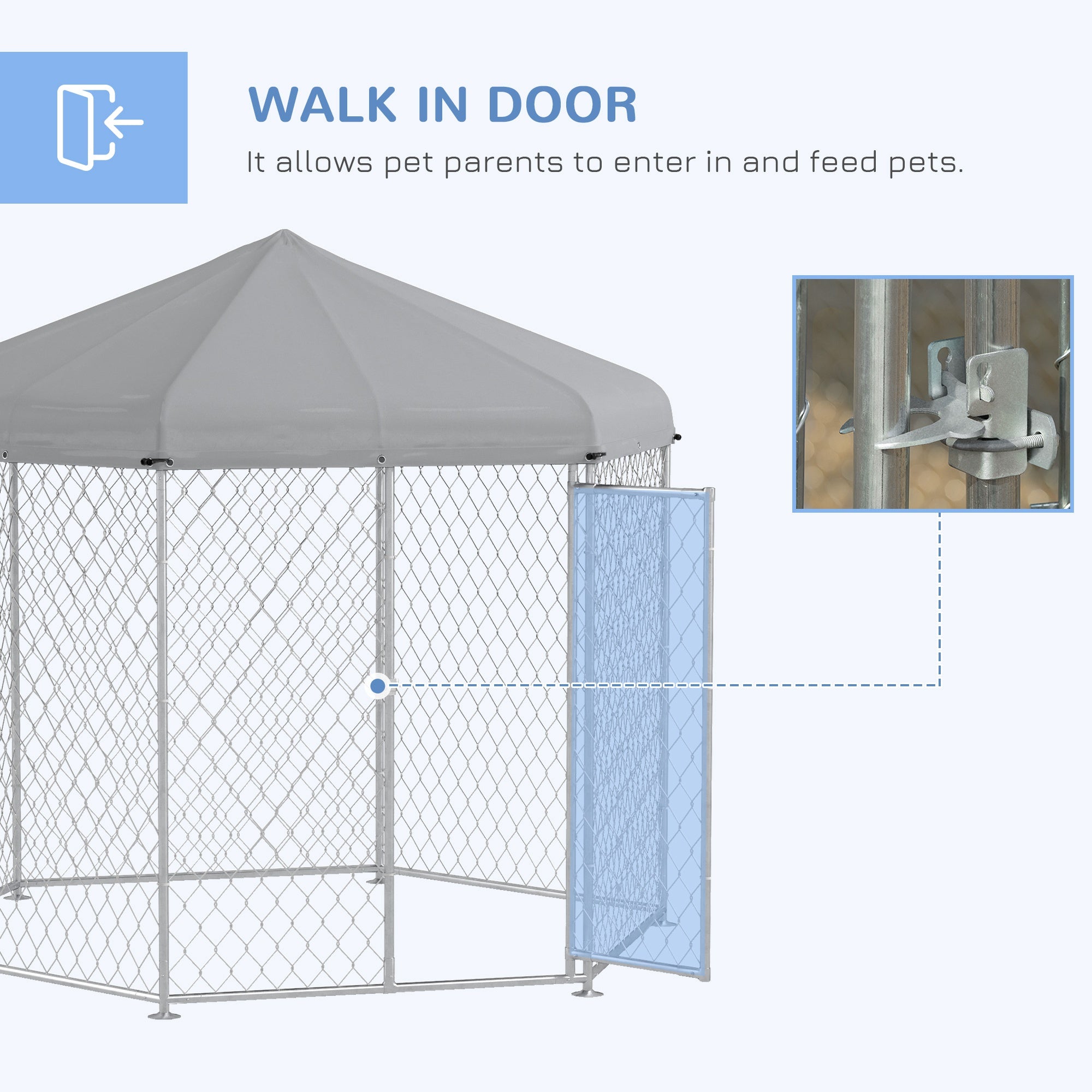 Outdoor Dog Kennel Dog Run with Waterproof, UV Resistant Cover for Medium and Large Sized Dogs, 9.2' x 8' x 7.7', Silver