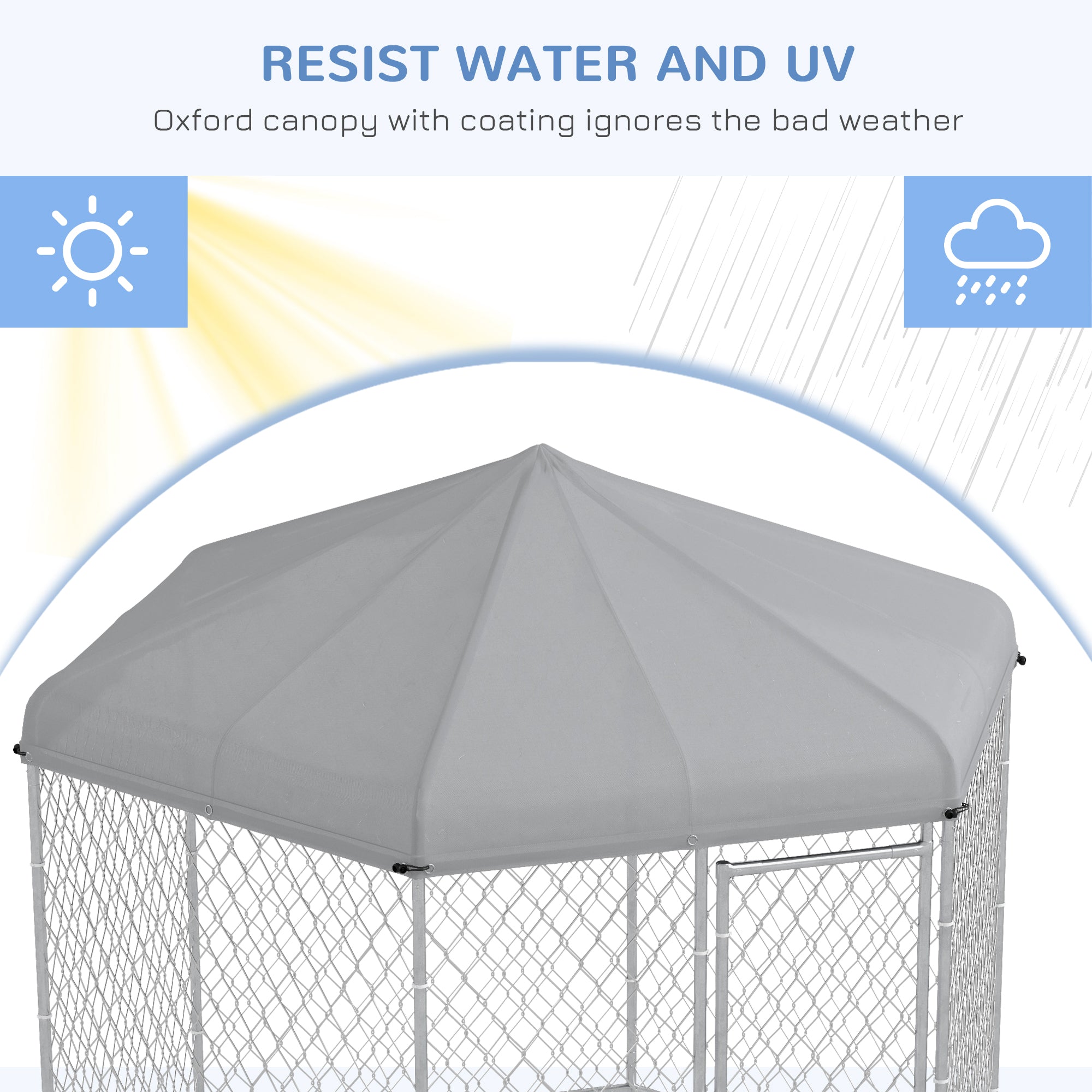 Outdoor Dog Kennel Dog Run with Waterproof, UV Resistant Cover for Medium and Large Sized Dogs, 9.2' x 8' x 7.7', Silver