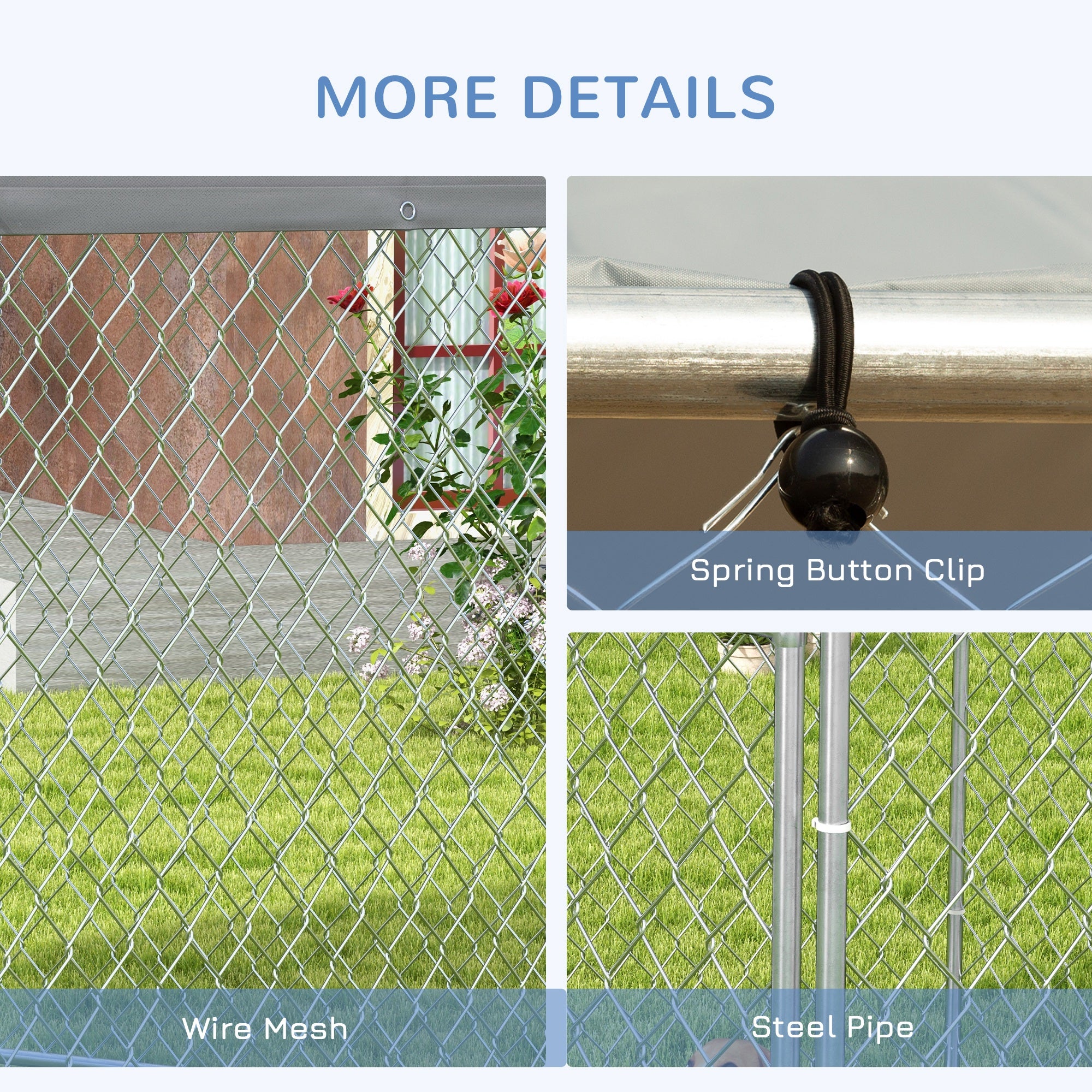 Outdoor Dog Kennel Dog Run with Waterproof, UV Resistant Cover for Medium and Large Sized Dogs, 9.2' x 8' x 7.7', Silver
