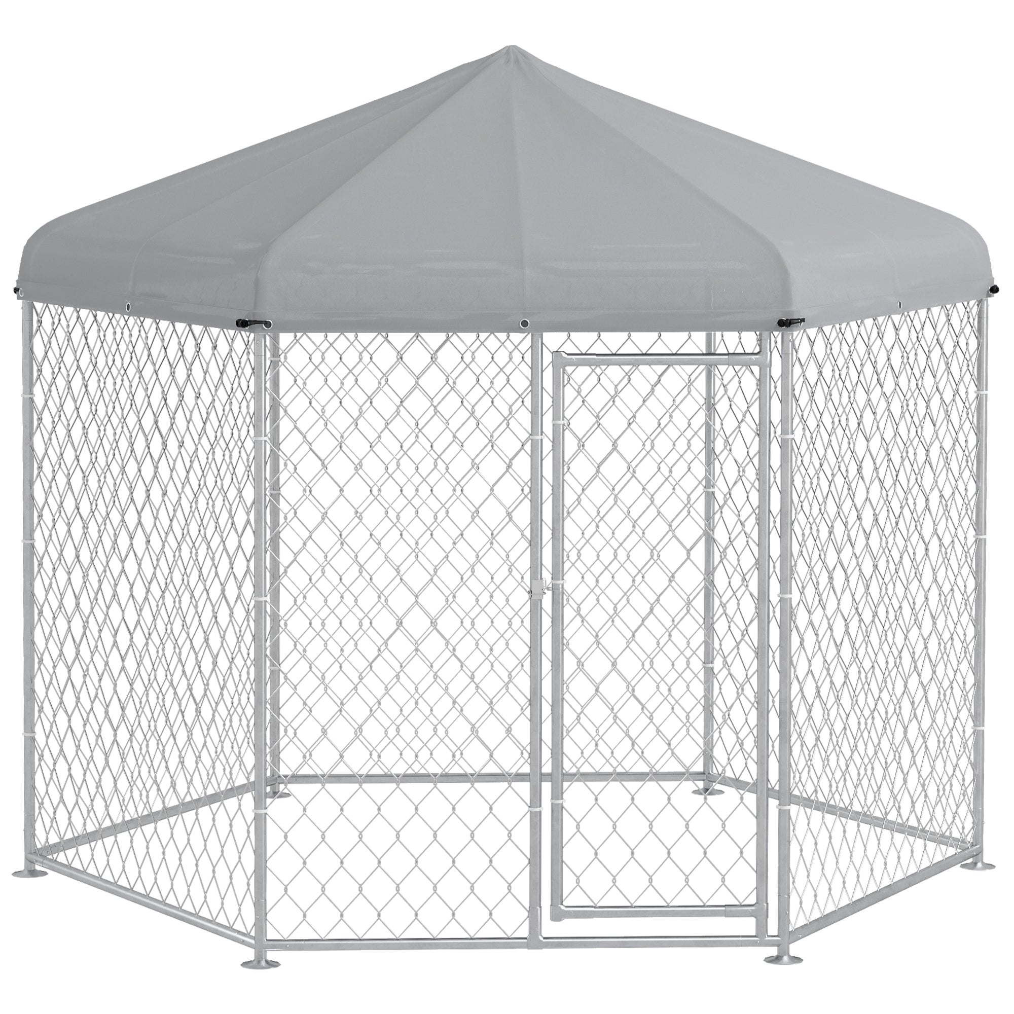 Outdoor Dog Kennel Dog Run with Waterproof, UV Resistant Cover for Medium and Large Sized Dogs, 9.2' x 8' x 7.7', Silver